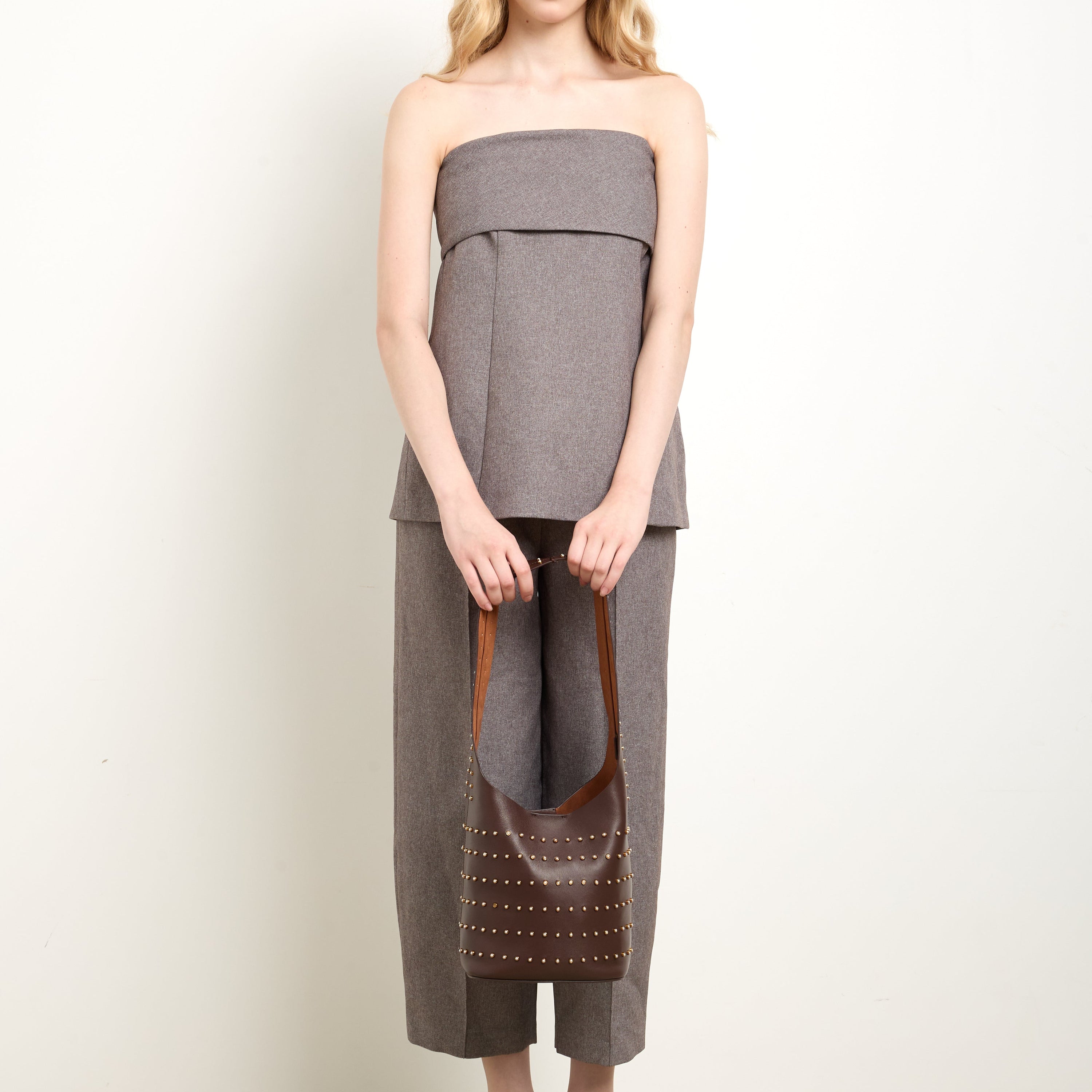 Vessel Chocolate Pearl Stud Bucket Bag