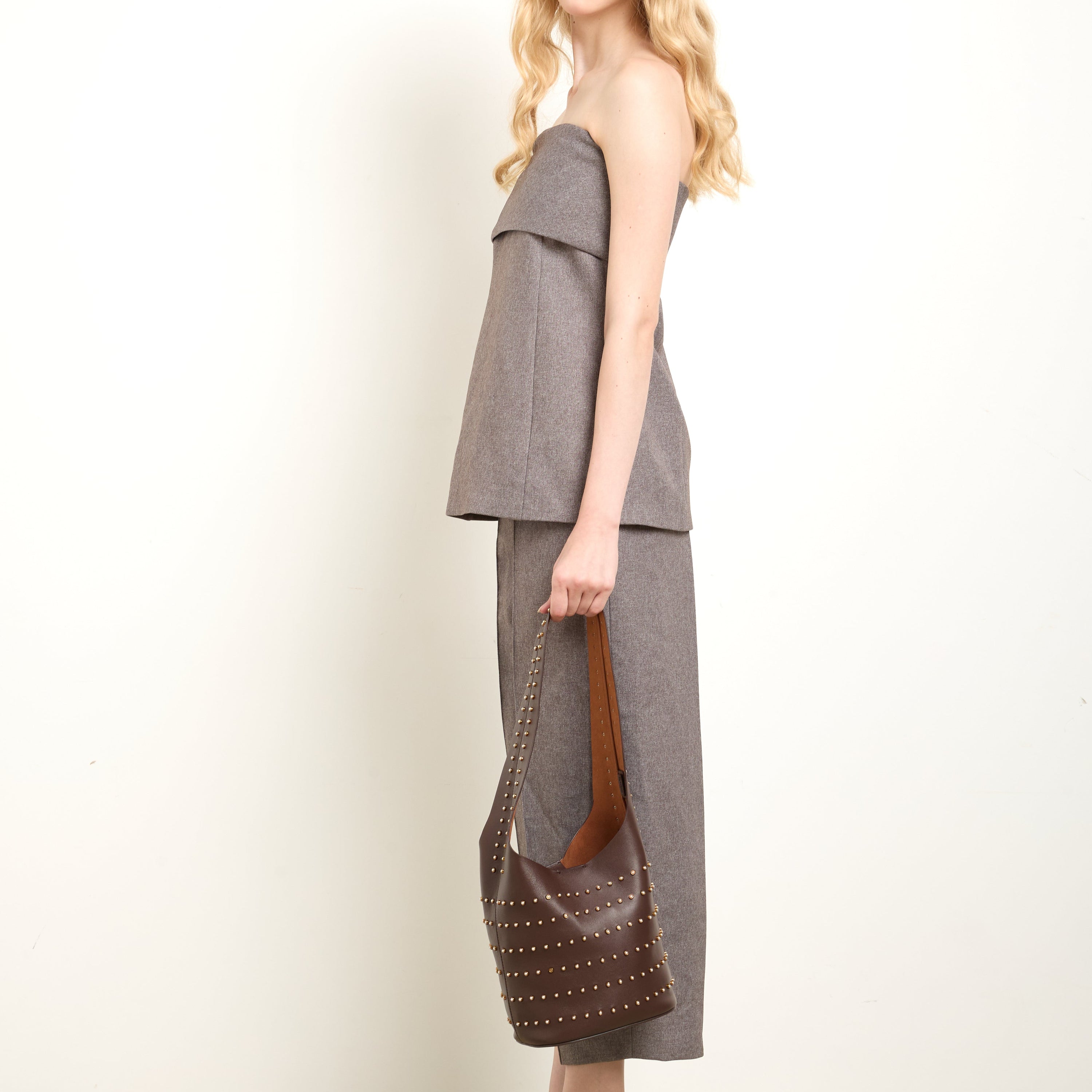 Vessel Chocolate Pearl Stud Bucket Bag