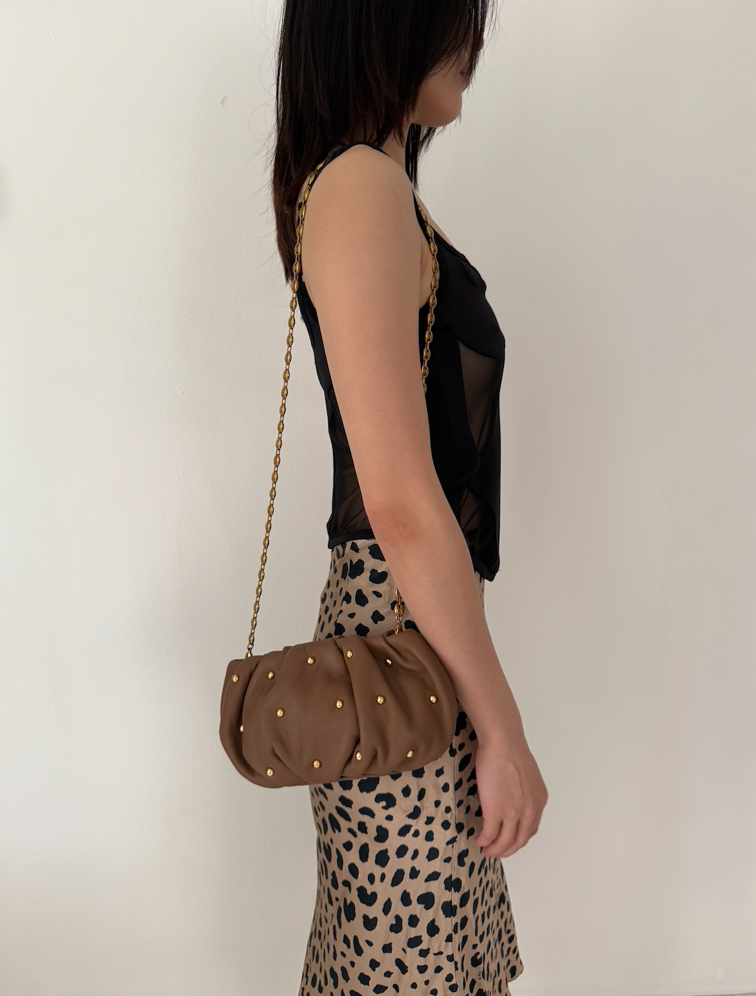 Bubble 8 Stud Walnut Clutch