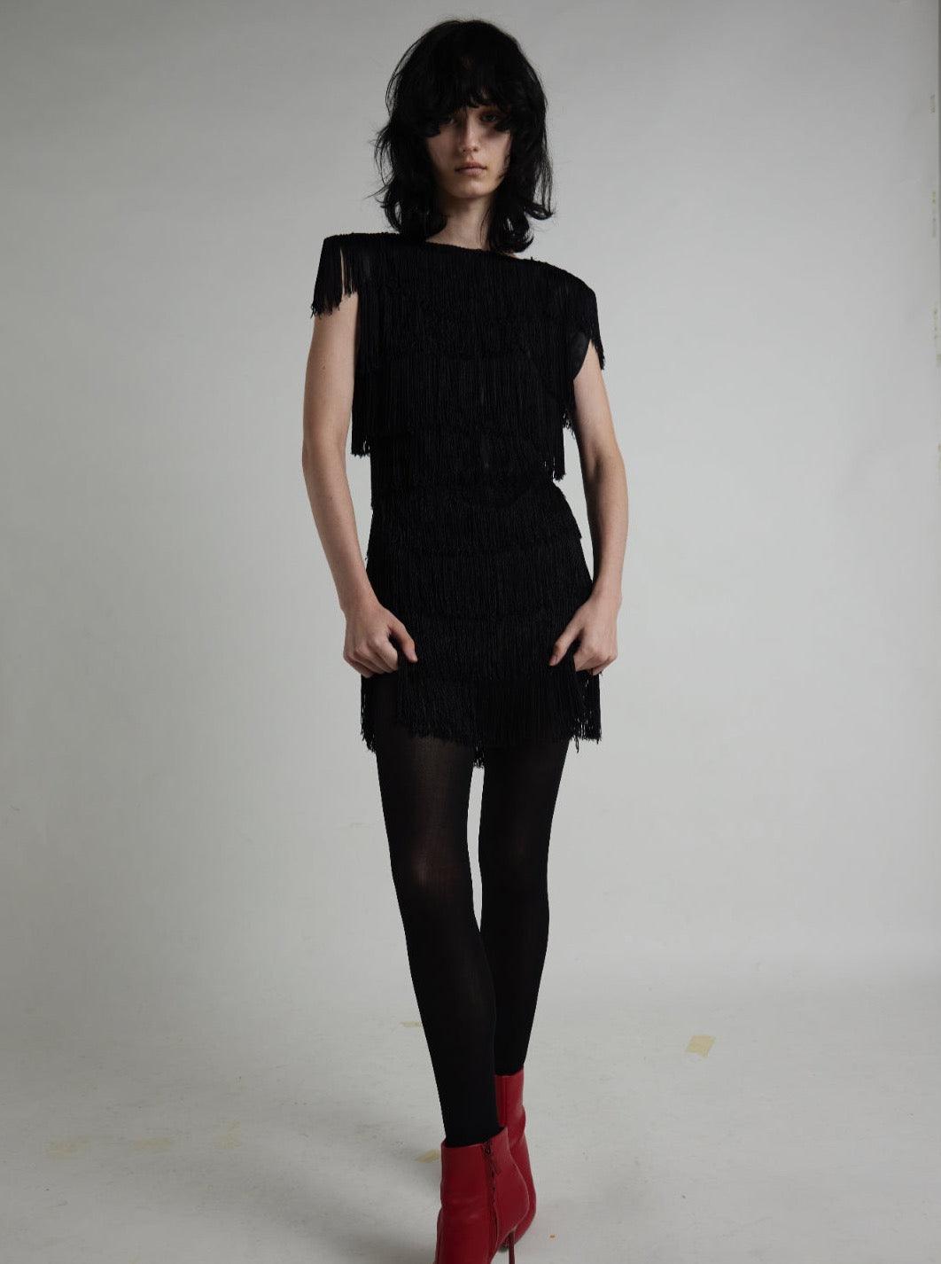 Vintage 1960s Black Short Fringe Dress - WŪHAŪS