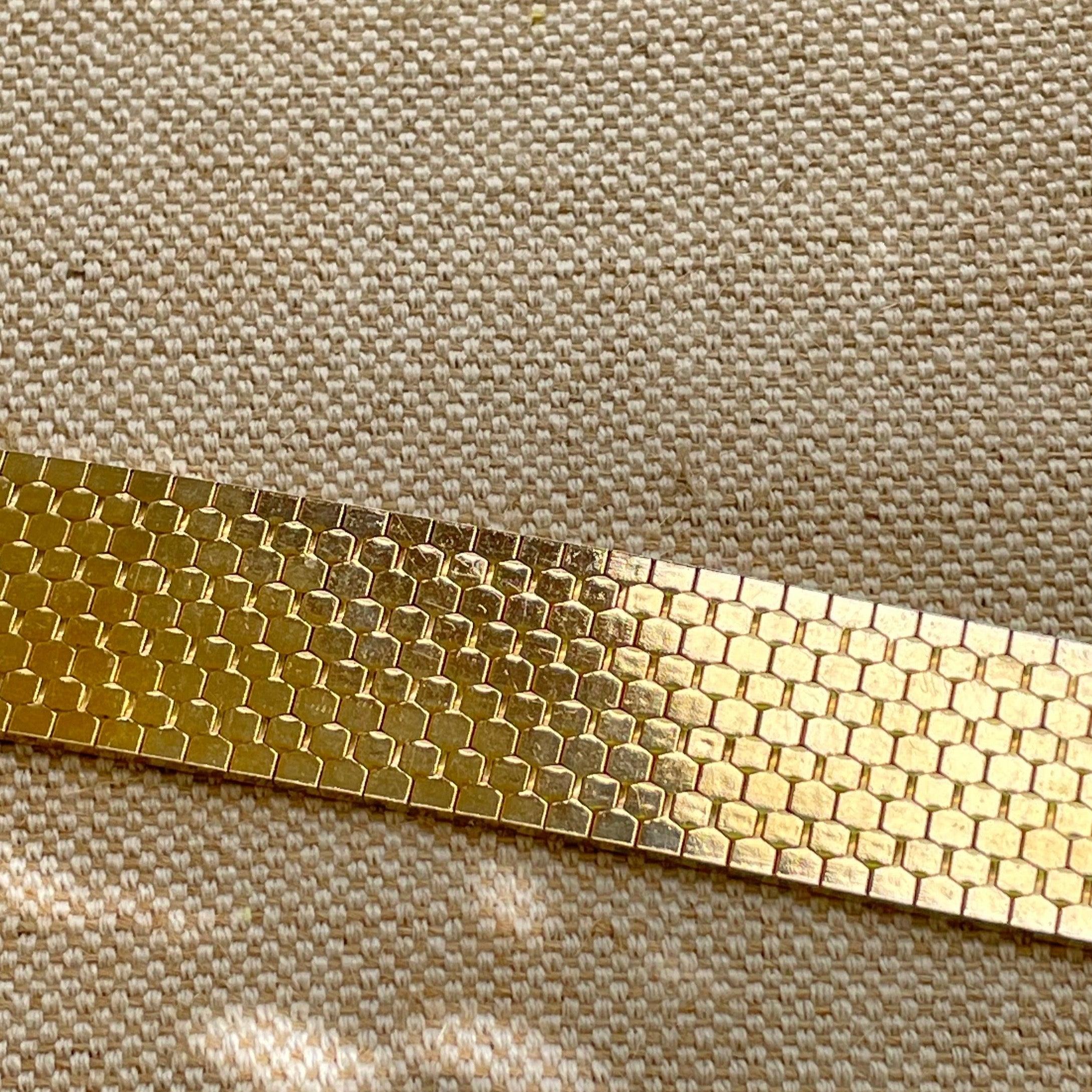 Vintage 1960s Wide Honeycomb Gold Plated Cuff - WŪHAŪS