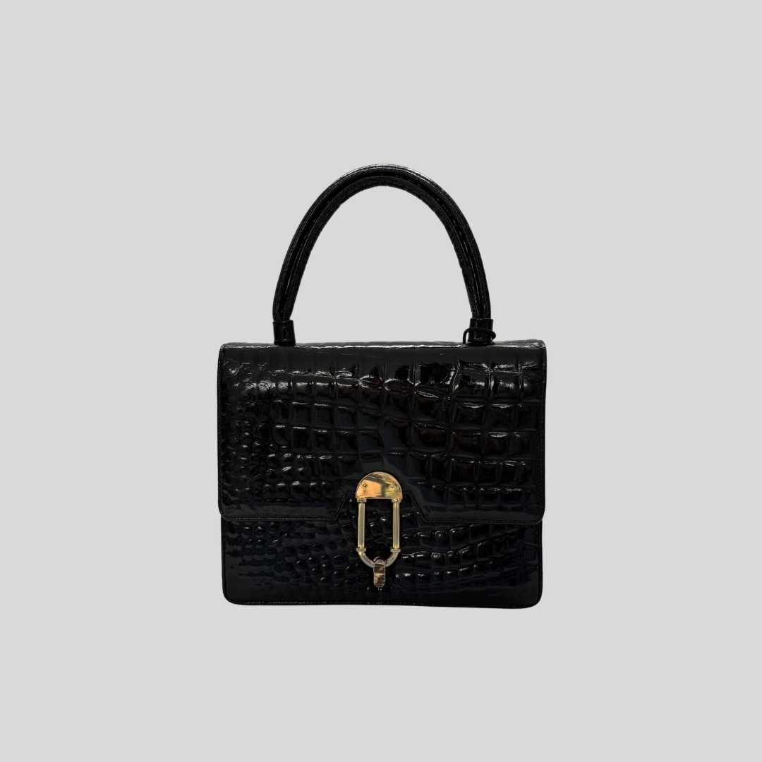 Vintage Patent Crocodile Embossed Leather Top Handle Bag