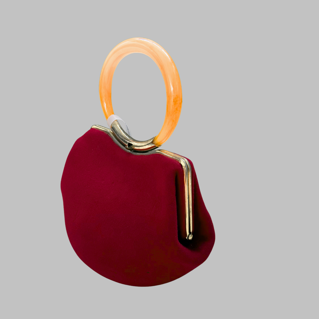 Vintage Mad Hatter Wool Evening Red Purse with Bakelite Ring