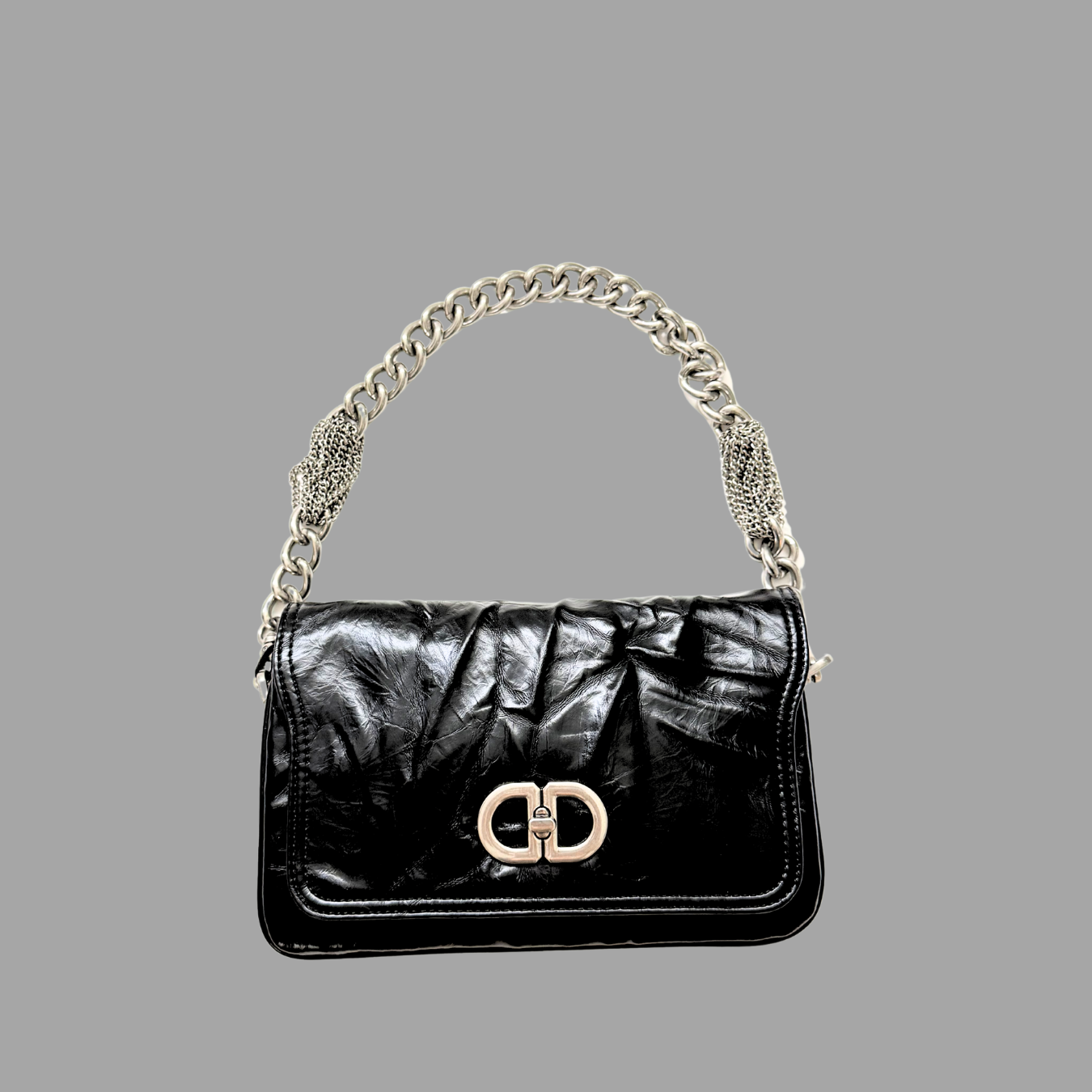 Black Lamb Distressed Leather Mini Shoulder Bag (NEW)