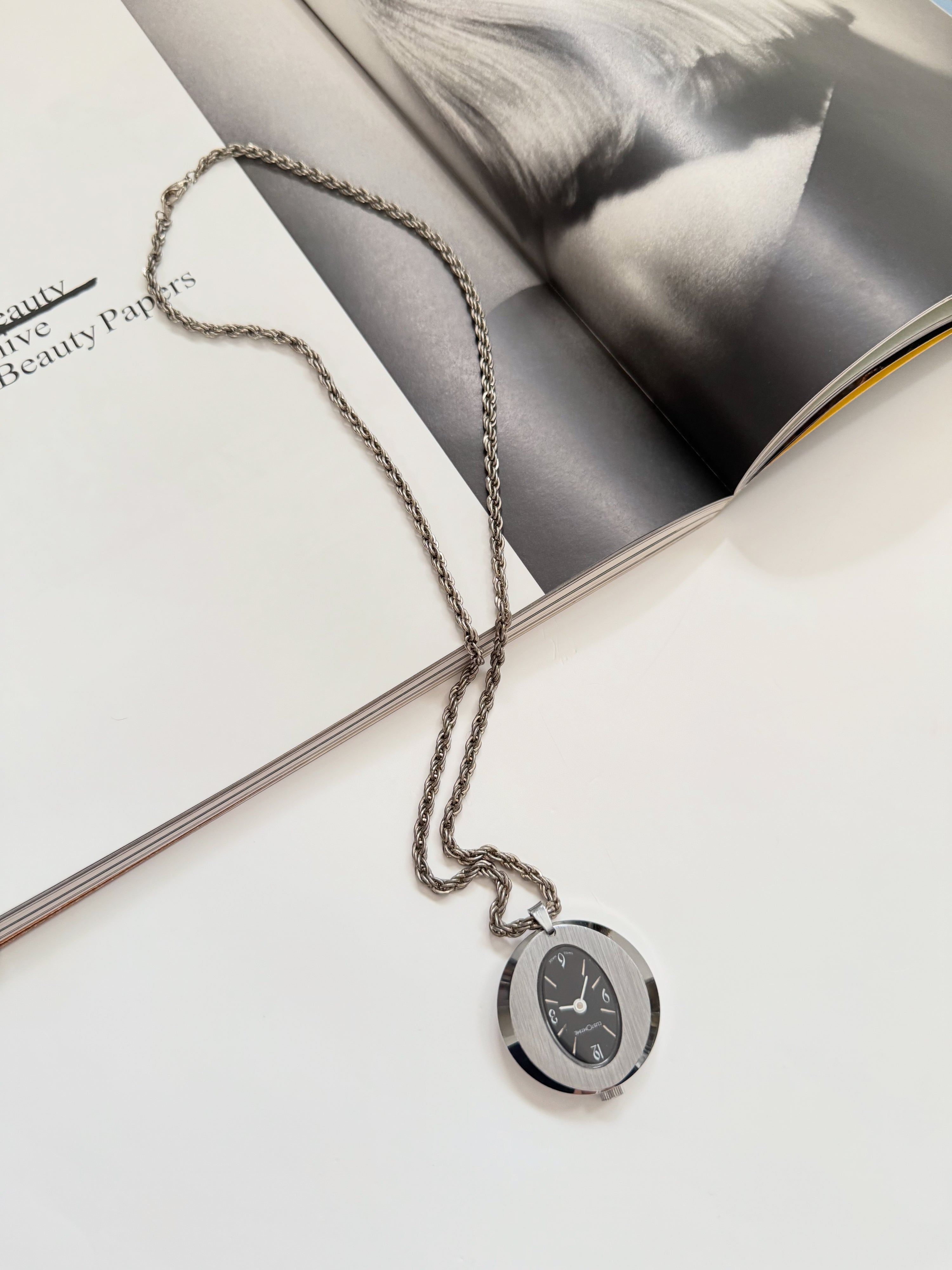 Vintage Silver Pocket Watch Pendant Necklace