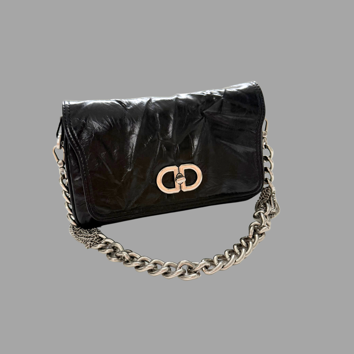Black Lamb Distressed Leather Mini Shoulder Bag (NEW)