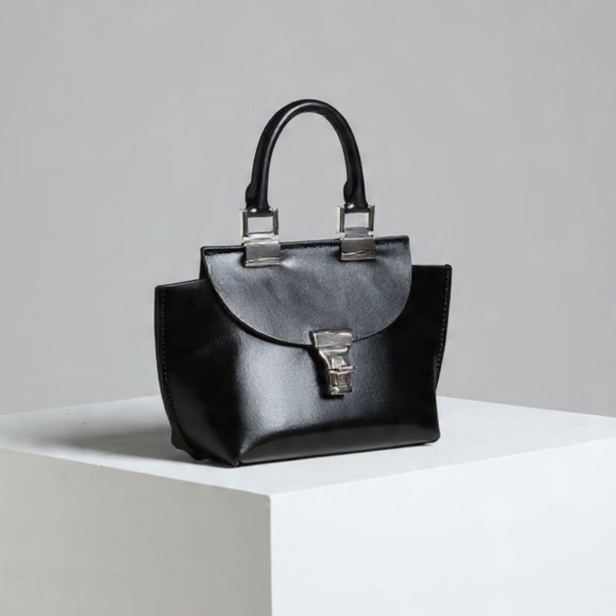 Le Bon 14 Black Lightweight Leather Top Handle Bag