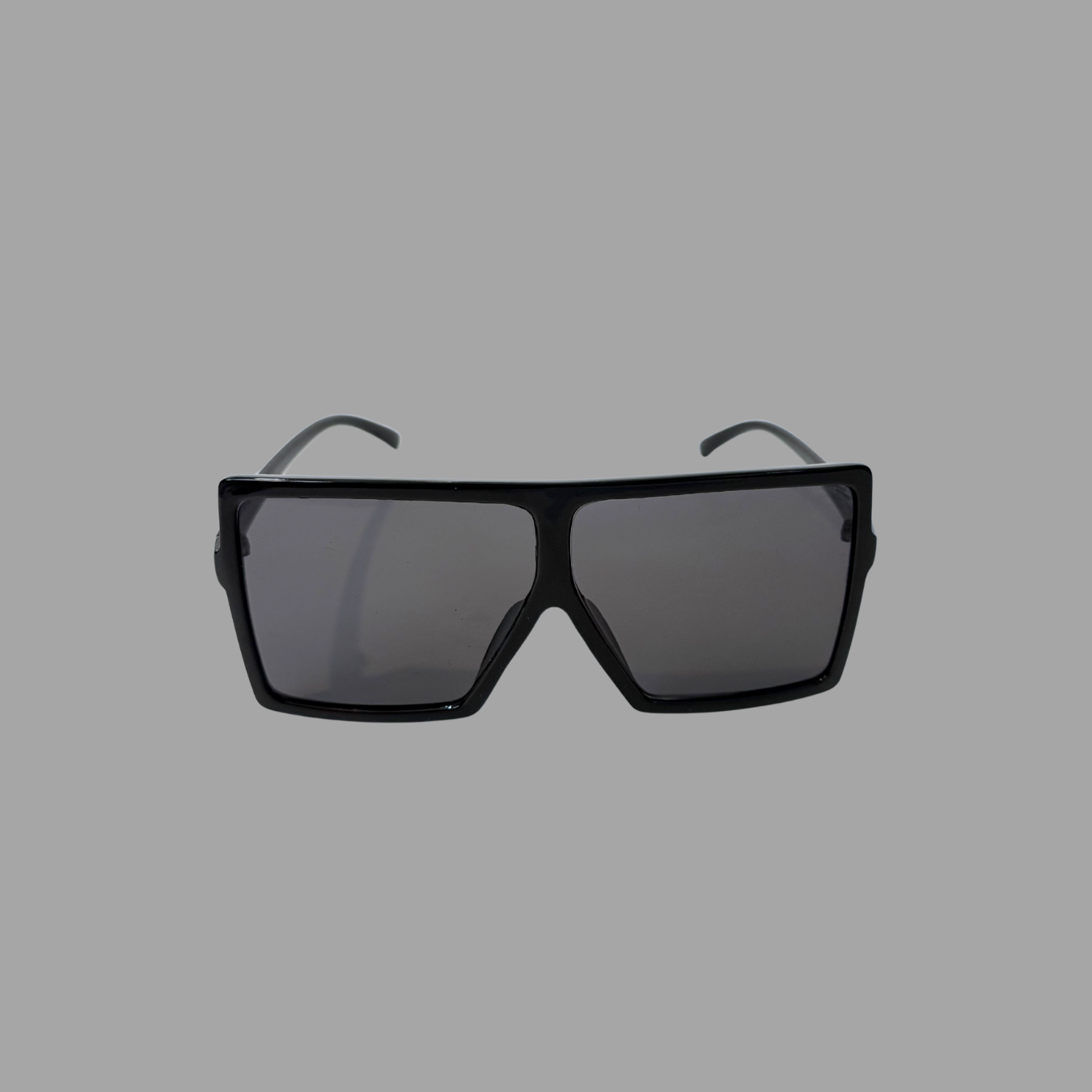 Sunglasses Black Square Oversized Flat top with Grey Lenses