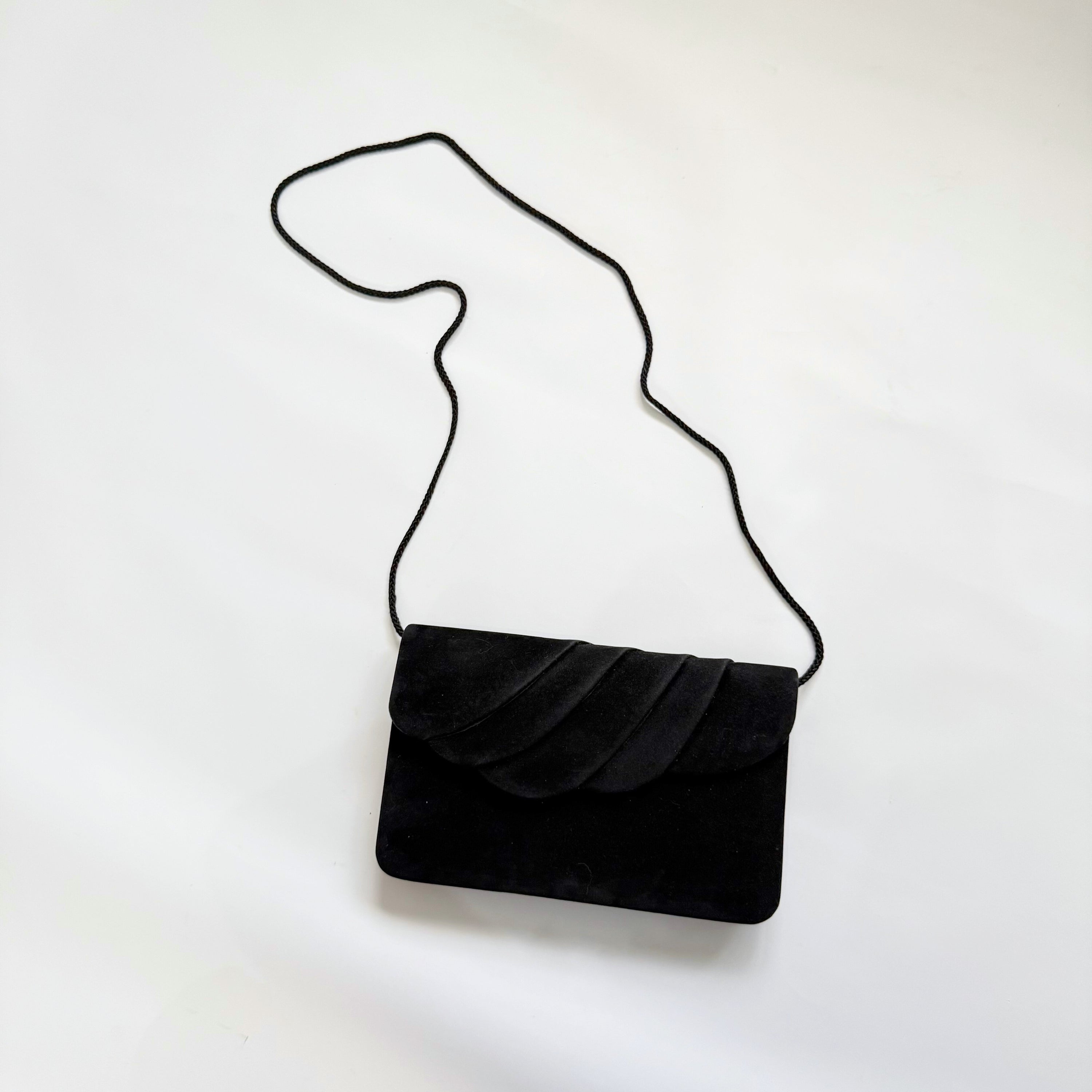 Vintage Black Suede Scallop Evening Box Purse