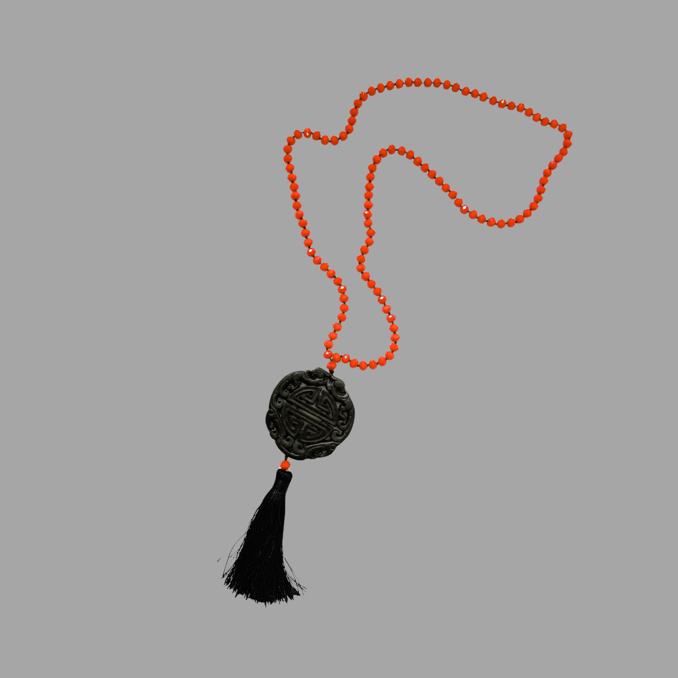 Vintage Tassel Bead Necklace Chinese Oriental Long Necklace