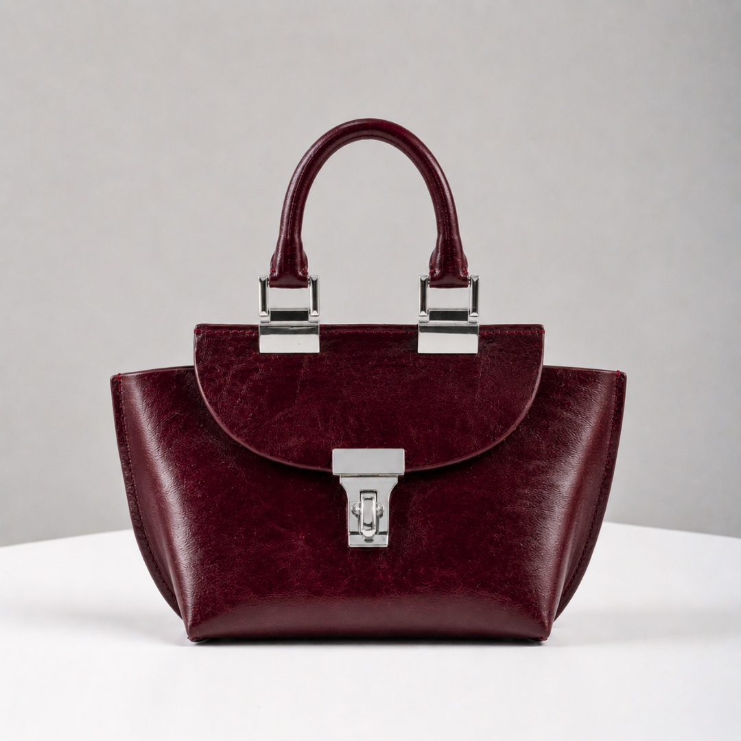 Le Bon 14 Lightweight Plum Leather Top Handle Bag