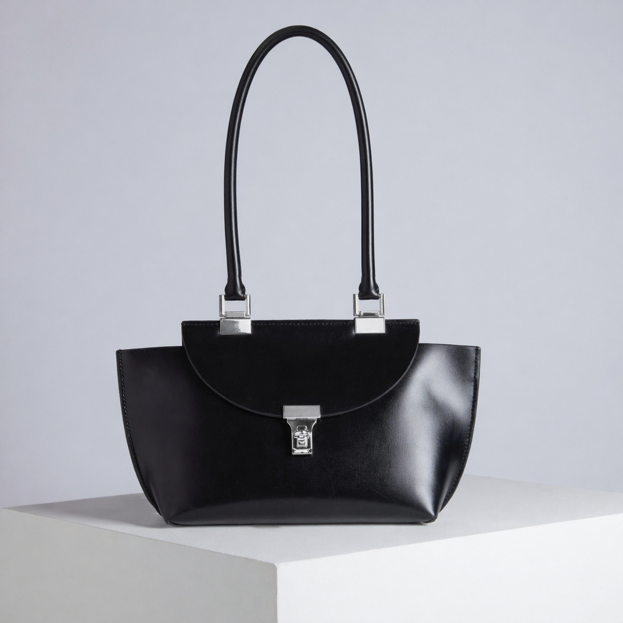 Le Bon 20 Black Lightweight Leather Top Handle Bag