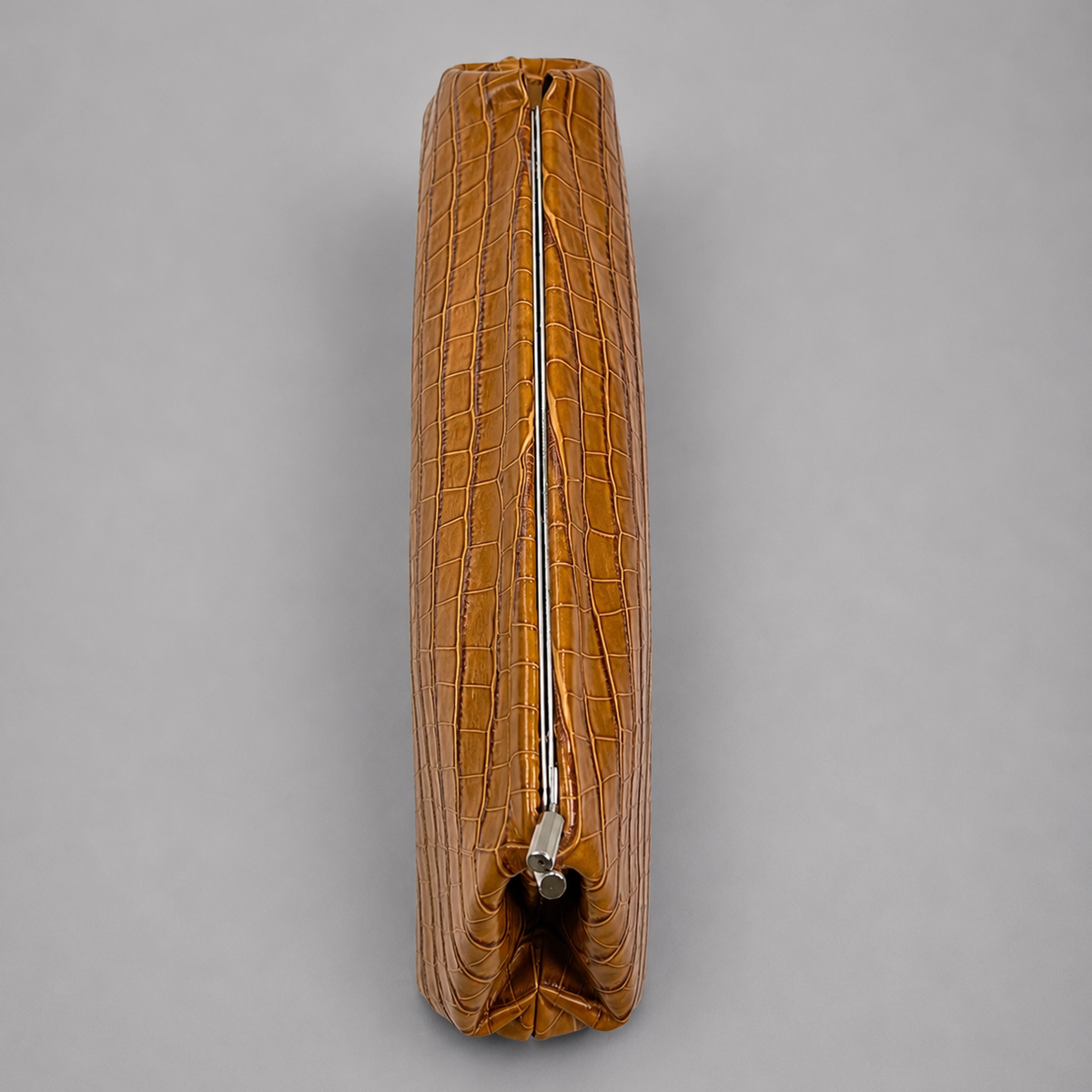 Le Twist Croco-Embossed Caramel Leather Clutch (PRE-ORDER)