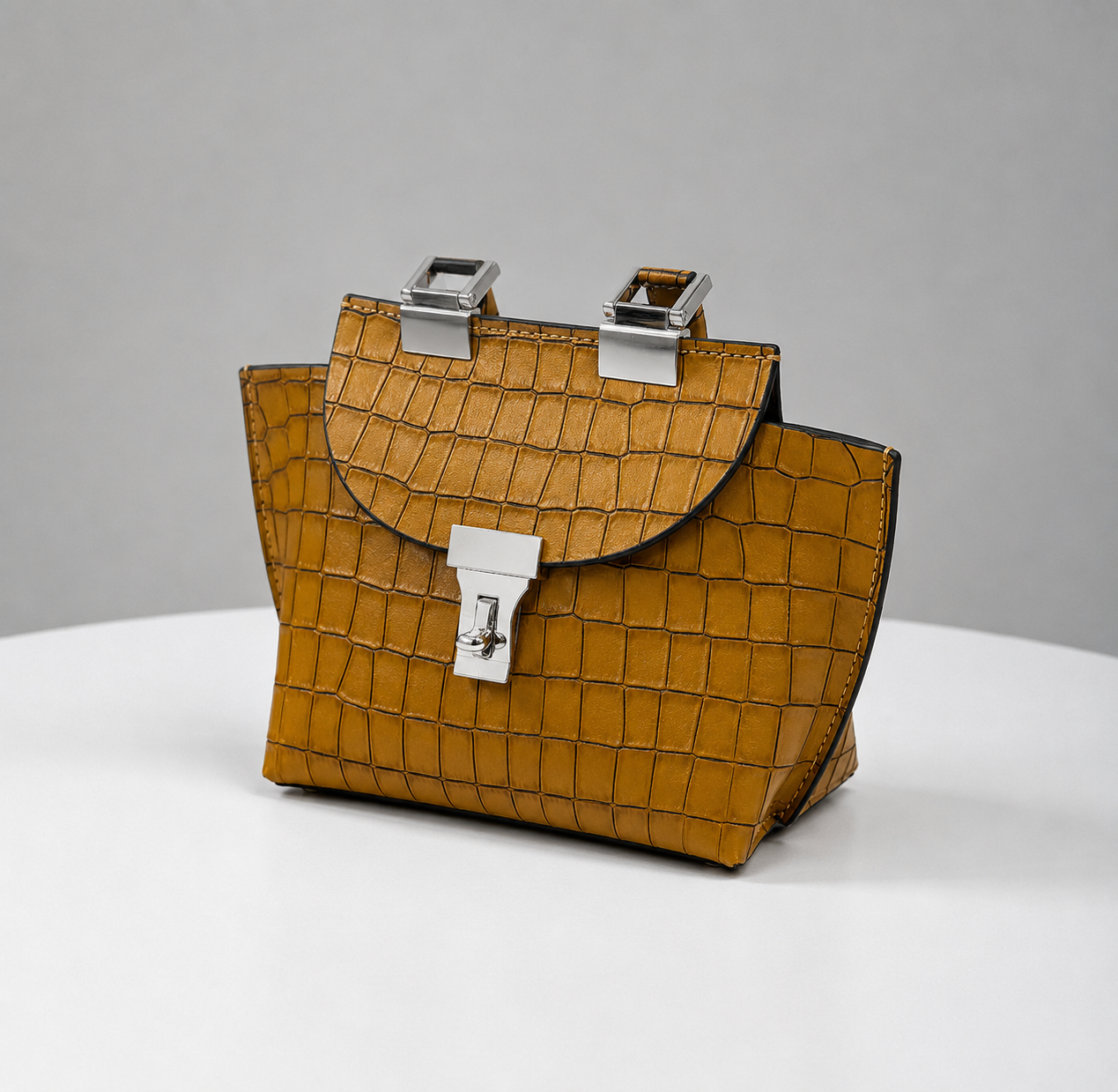 Le Bon 14 Lightweight Mustard Leather Top Handle Bag