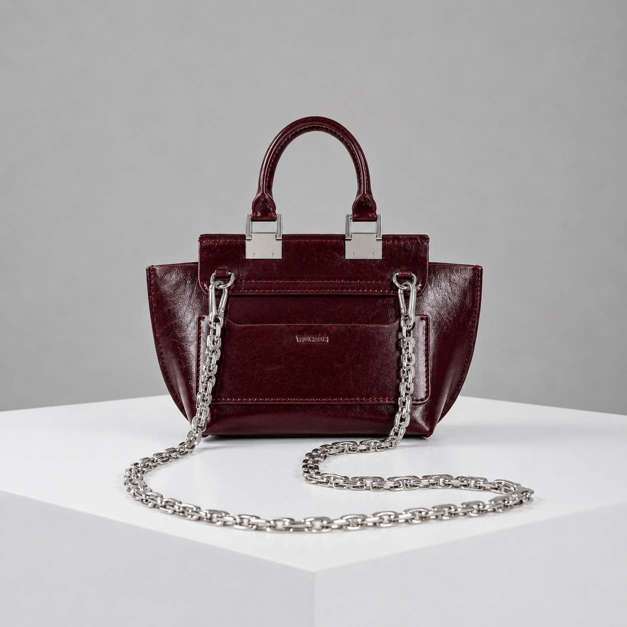Le Bon 14 Lightweight Plum Leather Top Handle Bag