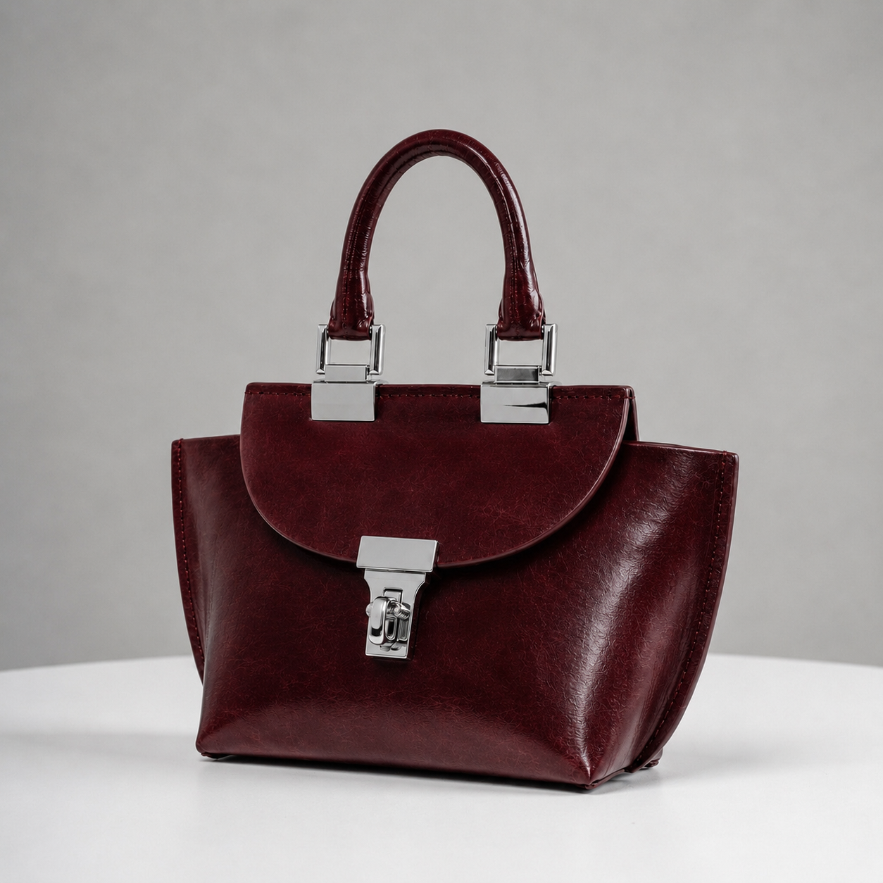 Le Bon 14 Lightweight Plum Leather Top Handle Bag