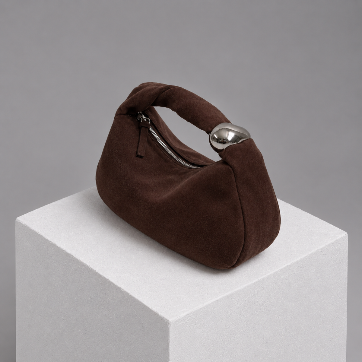 Orbit Lightweight Coffee Suede Sculptural Bag