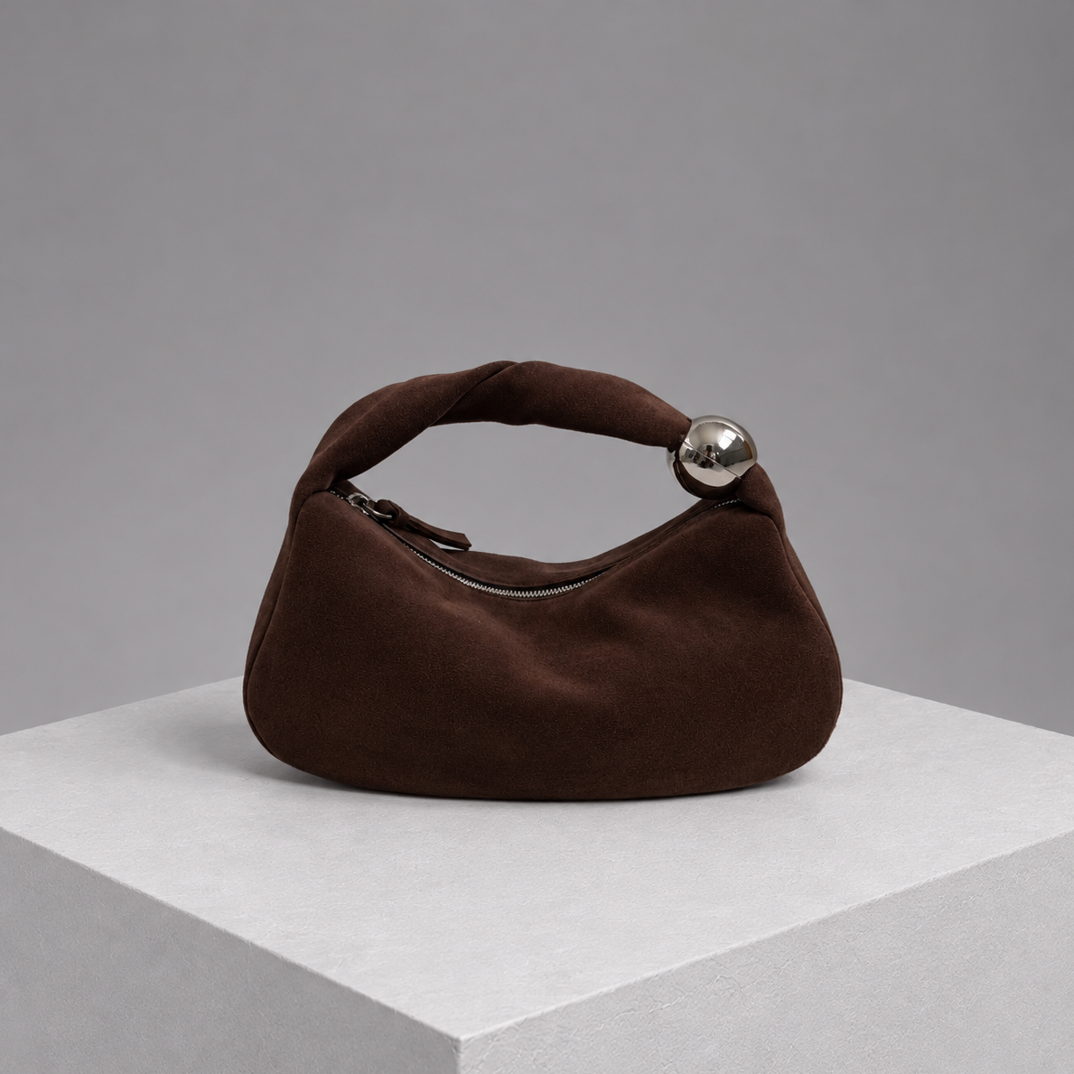 Orbit Lightweight Coffee Suede Sculptural Bag