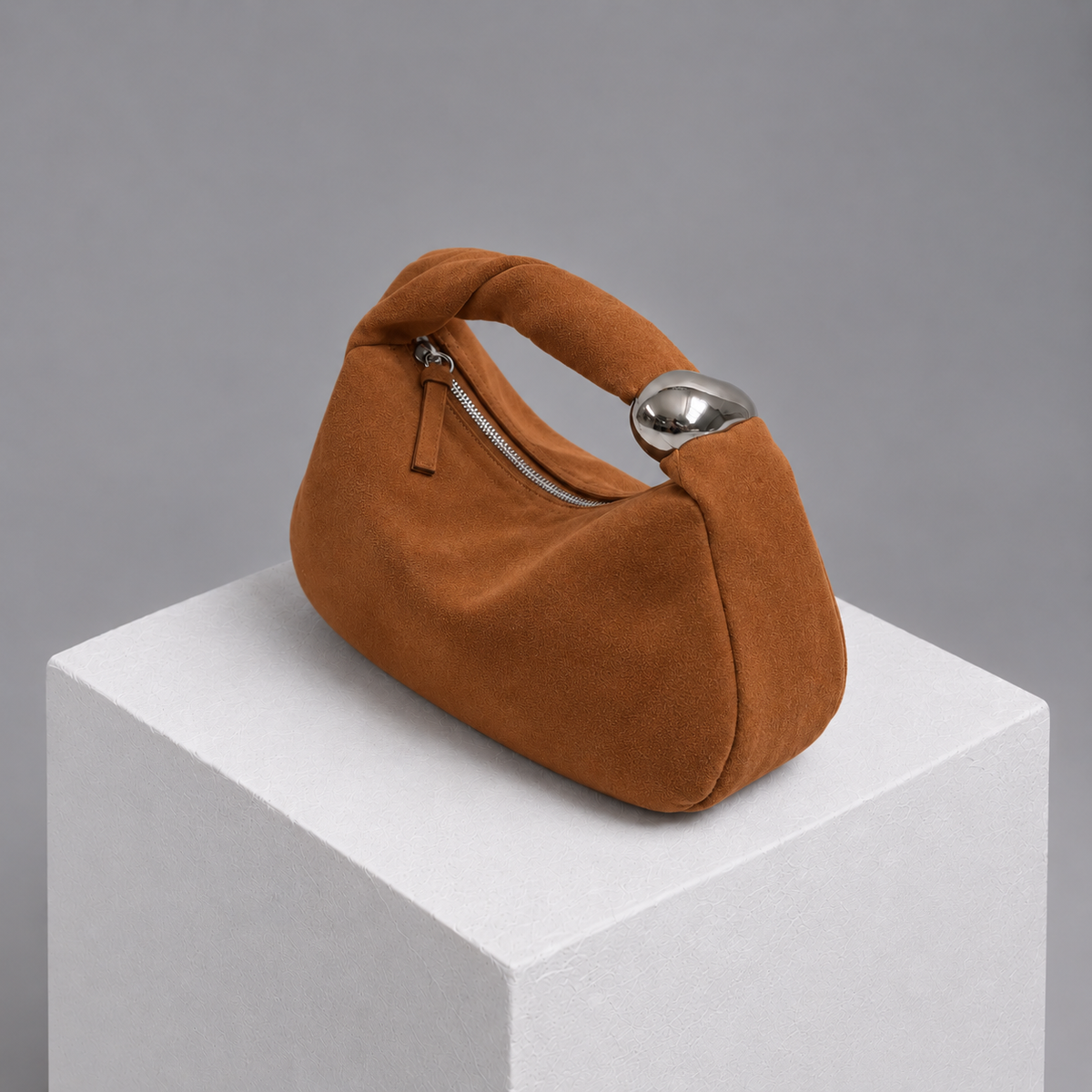 Orbit Lightweight Tan Suede Sculptural Bag