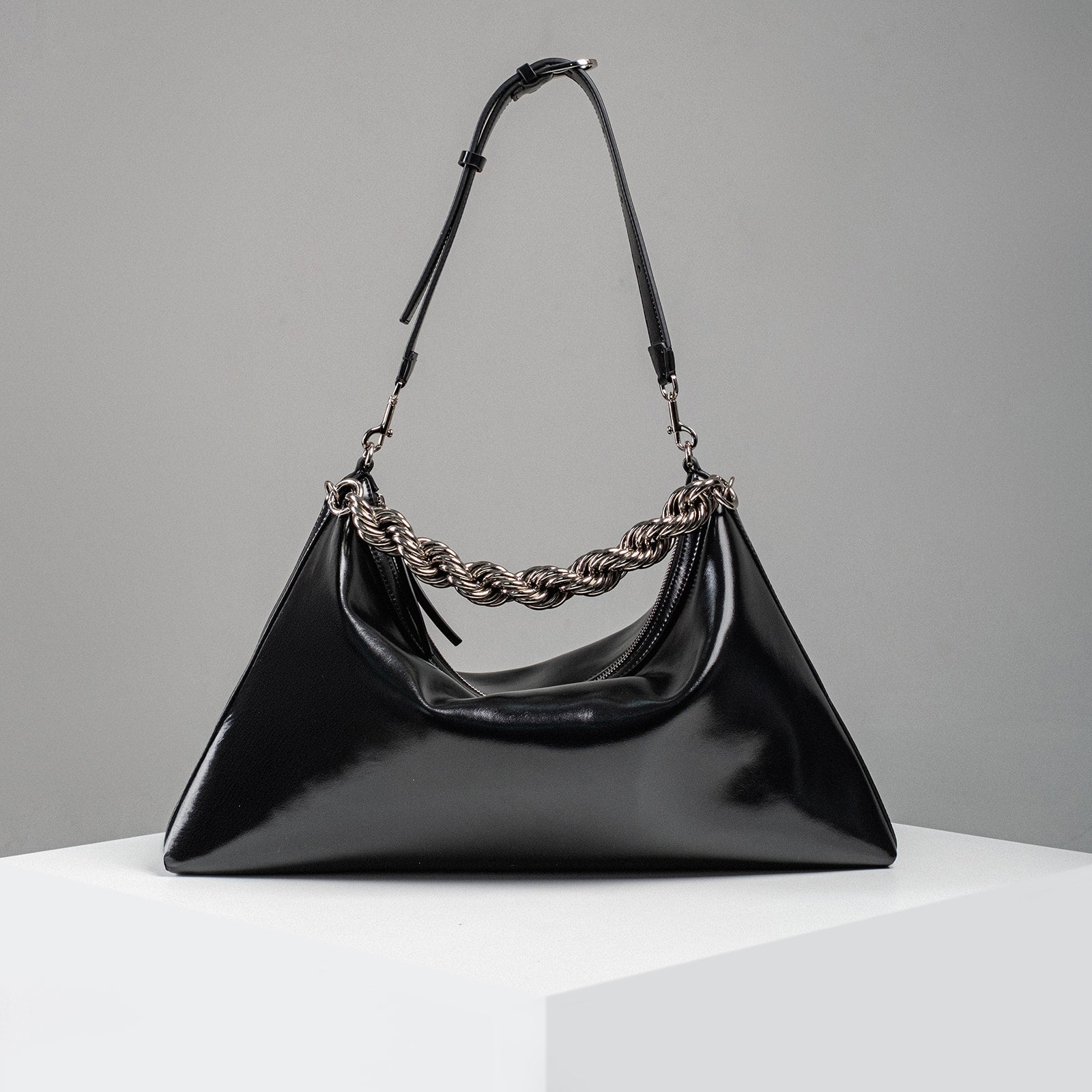 Helix Shiny Black Shoulder Bag