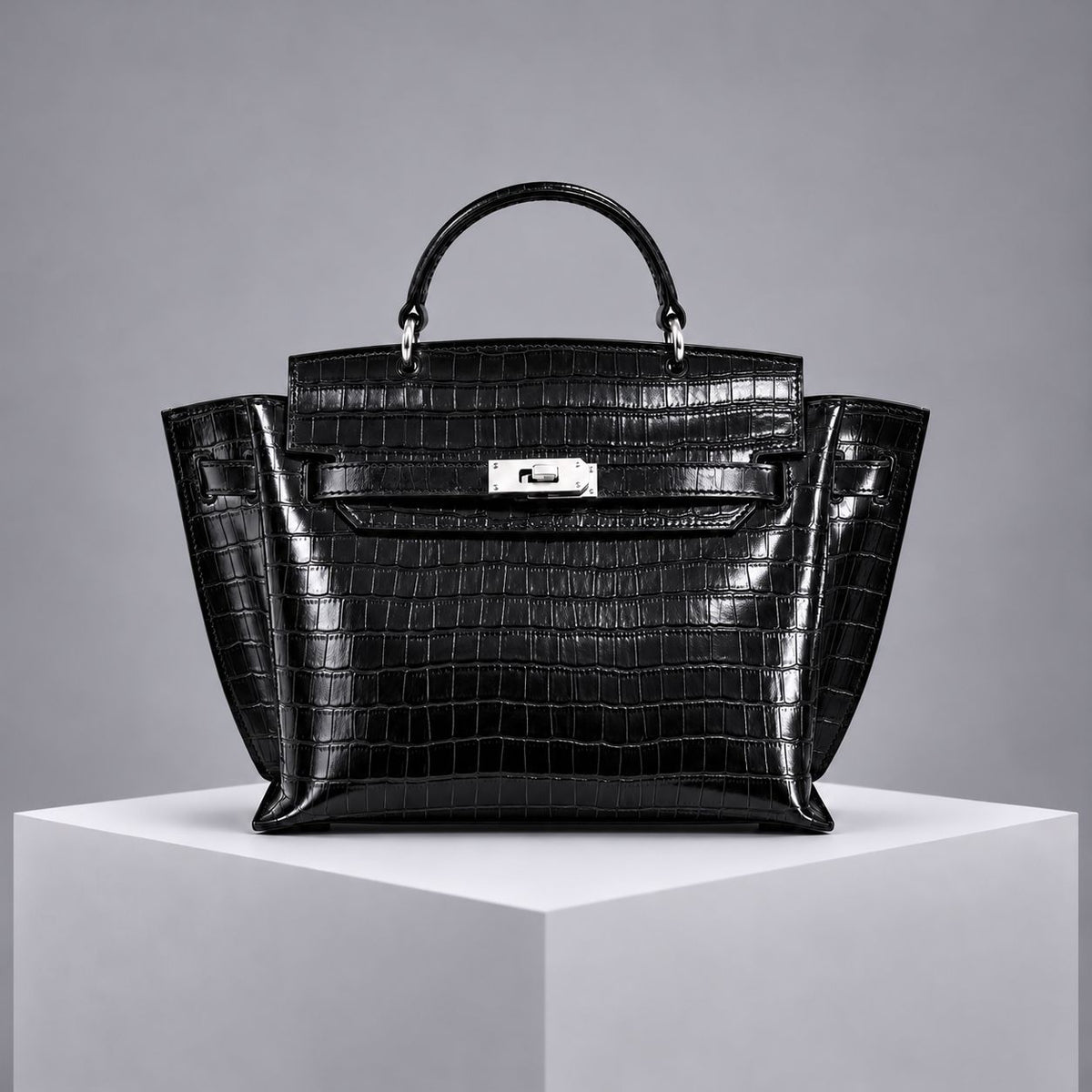 Le H 26 Black Croco-Embossed Leather Top Handle (PRE-ORDER)