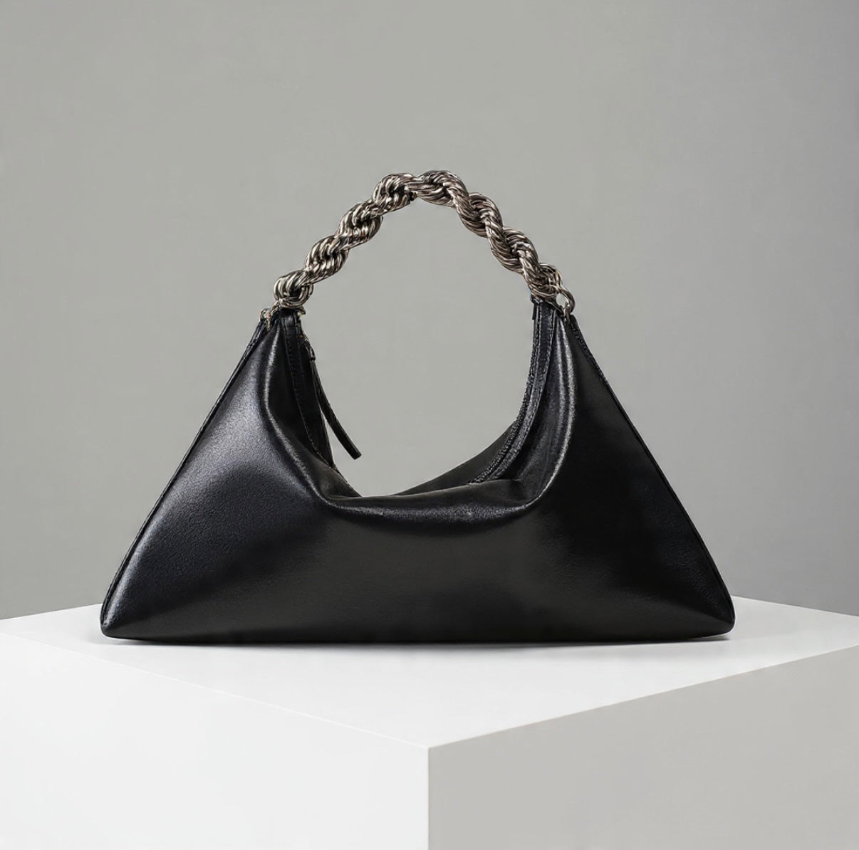Helix Glossy Black Lightweight Leather Shoulder Bag