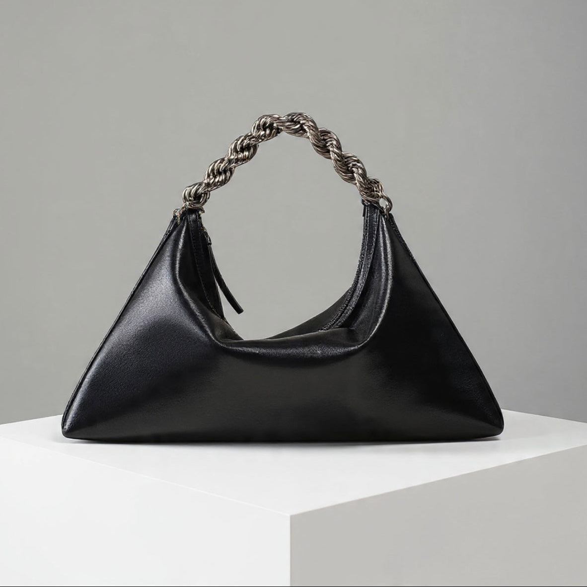 Helix Embossed Black Lightweight Leather Shoulder Bag