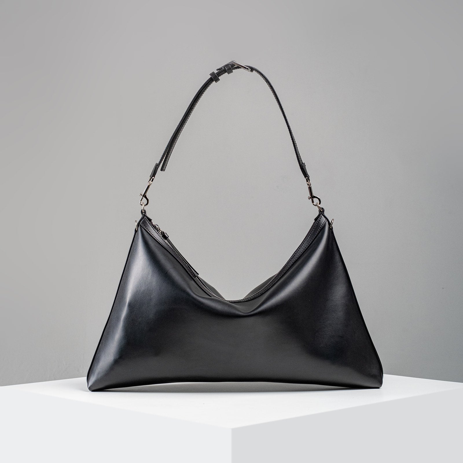 Helix Embossed Black Lightweight Leather Shoulder Bag