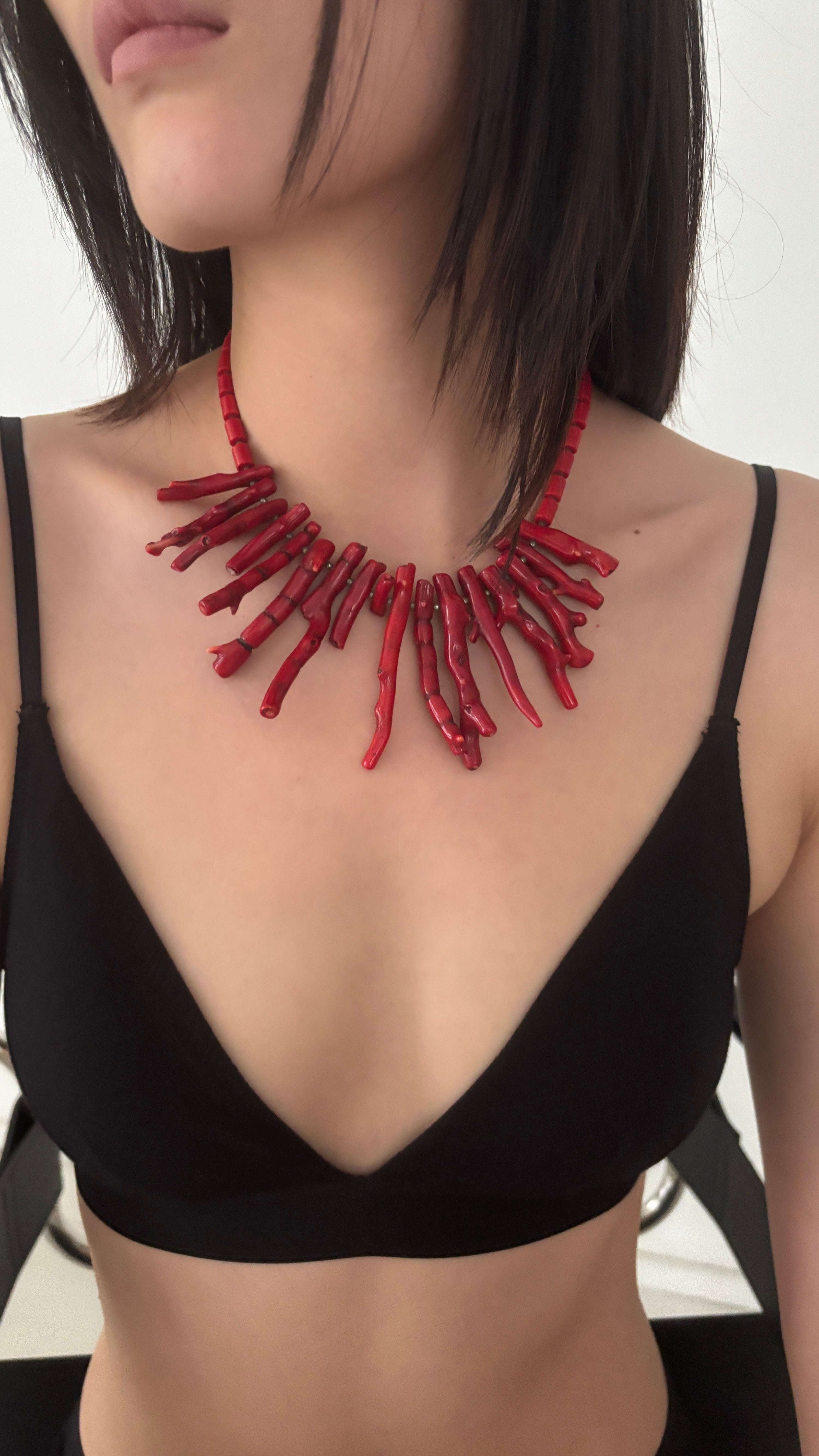 Vintage Branch Genuine Red Coral Chunky Choker Necklace
