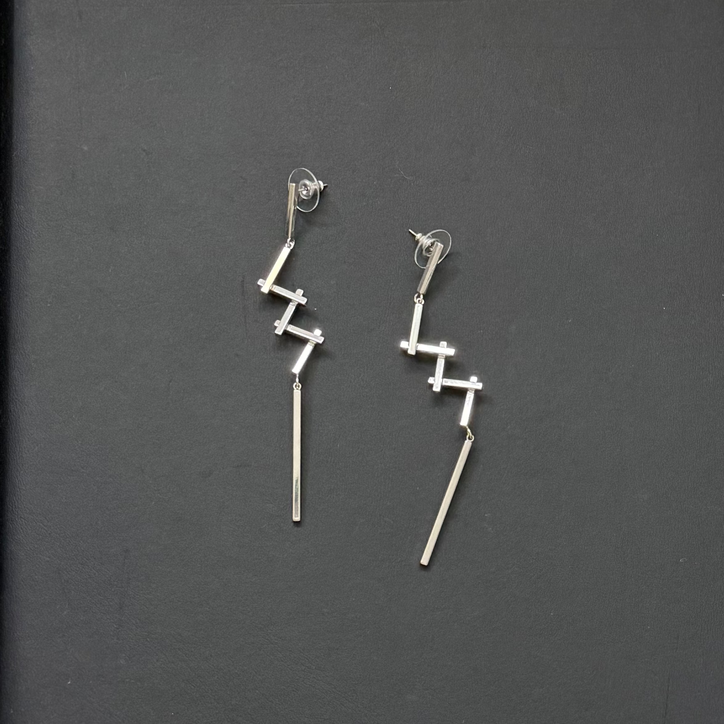 Dangling Silver Lightning Thin Earrings
