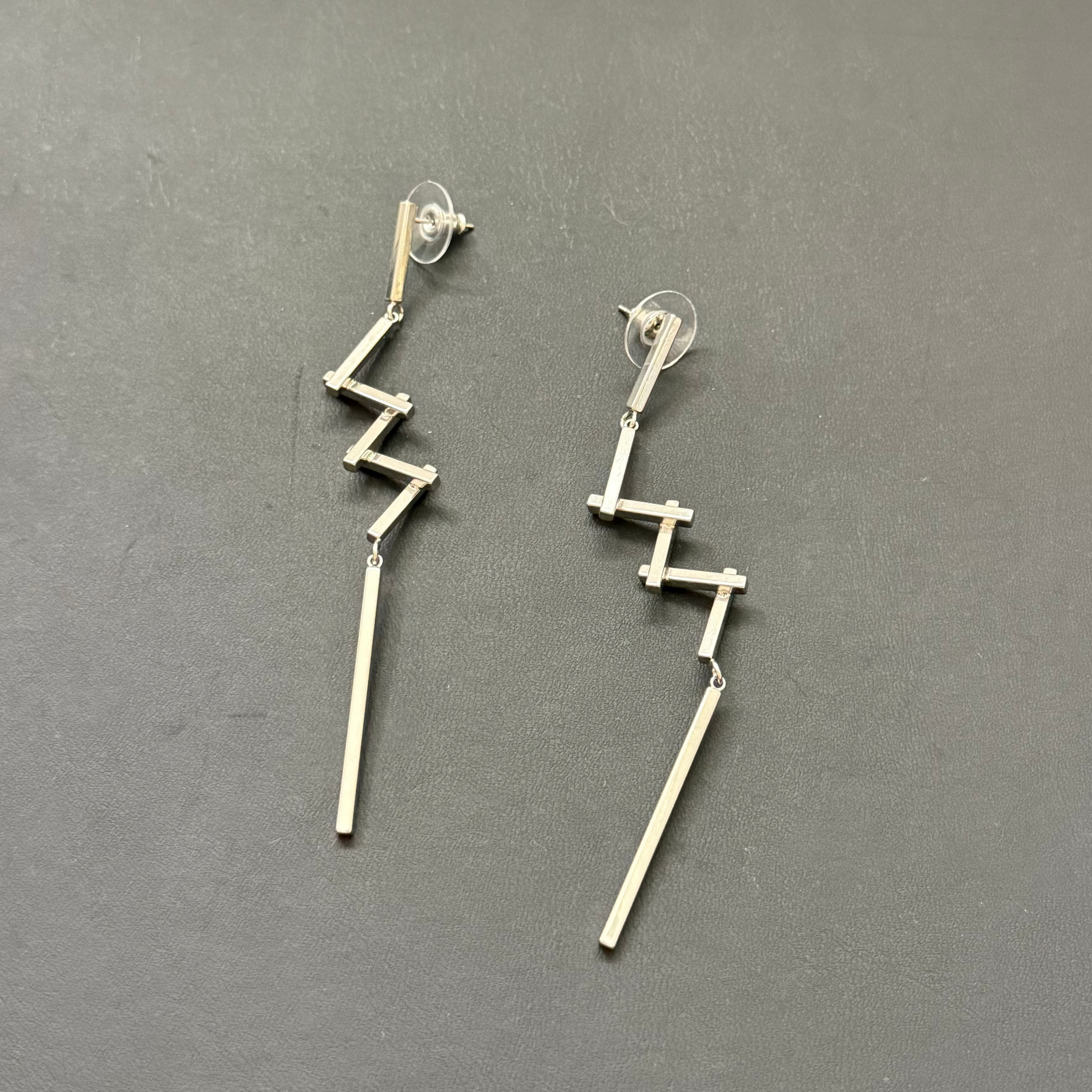 Dangling Silver Lightning Thin Earrings