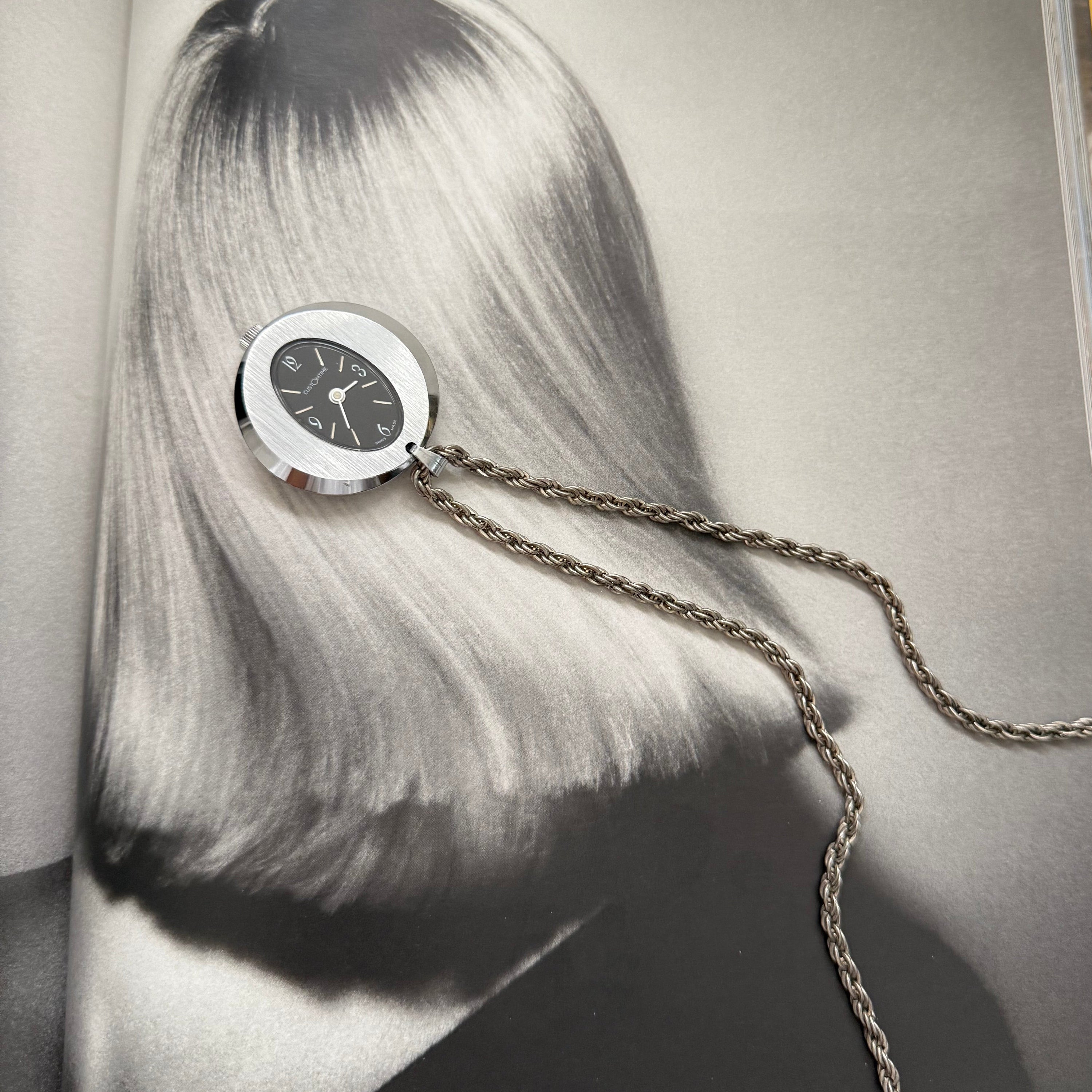 Vintage Silver Pocket Watch Pendant Necklace