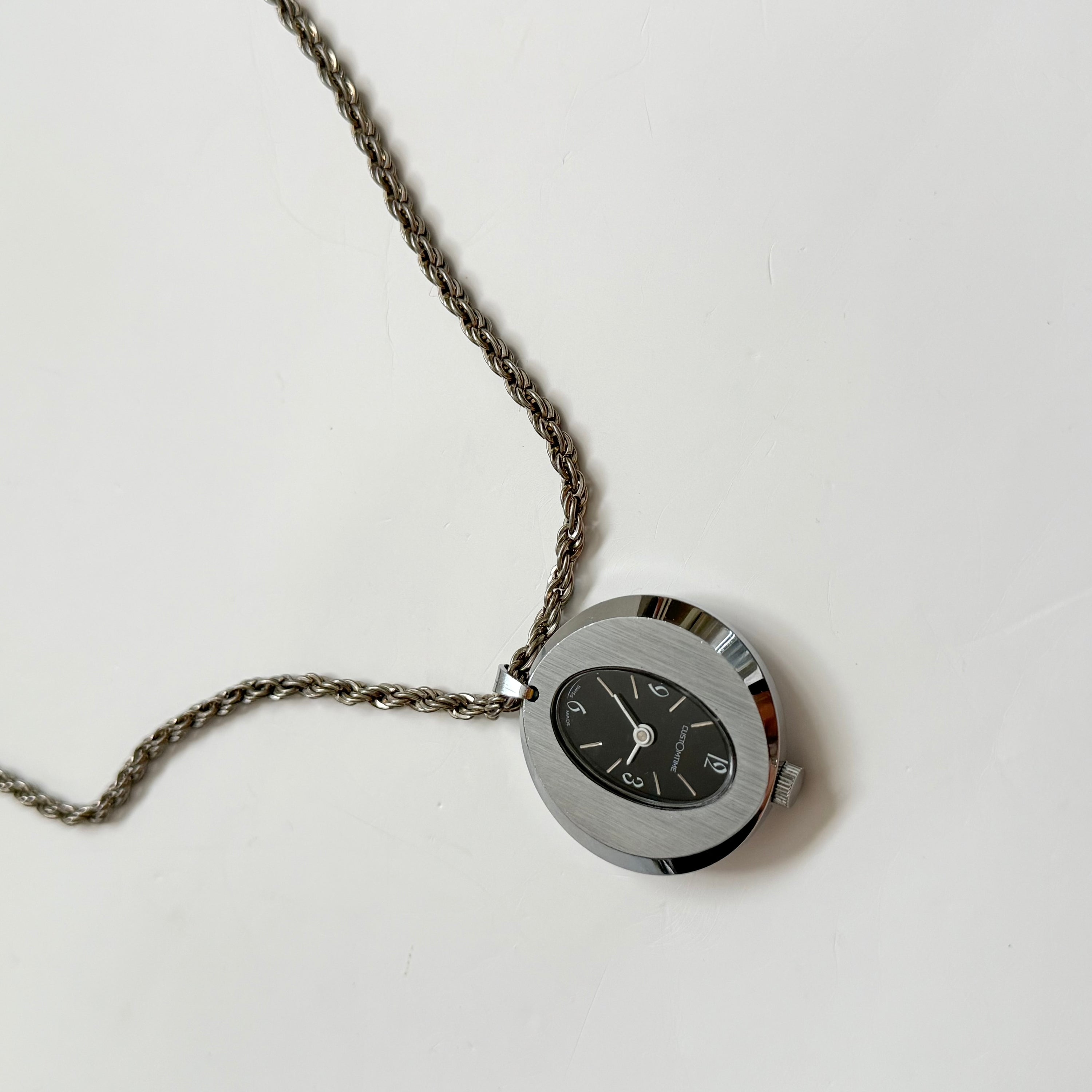 Vintage Silver Pocket Watch Pendant Necklace