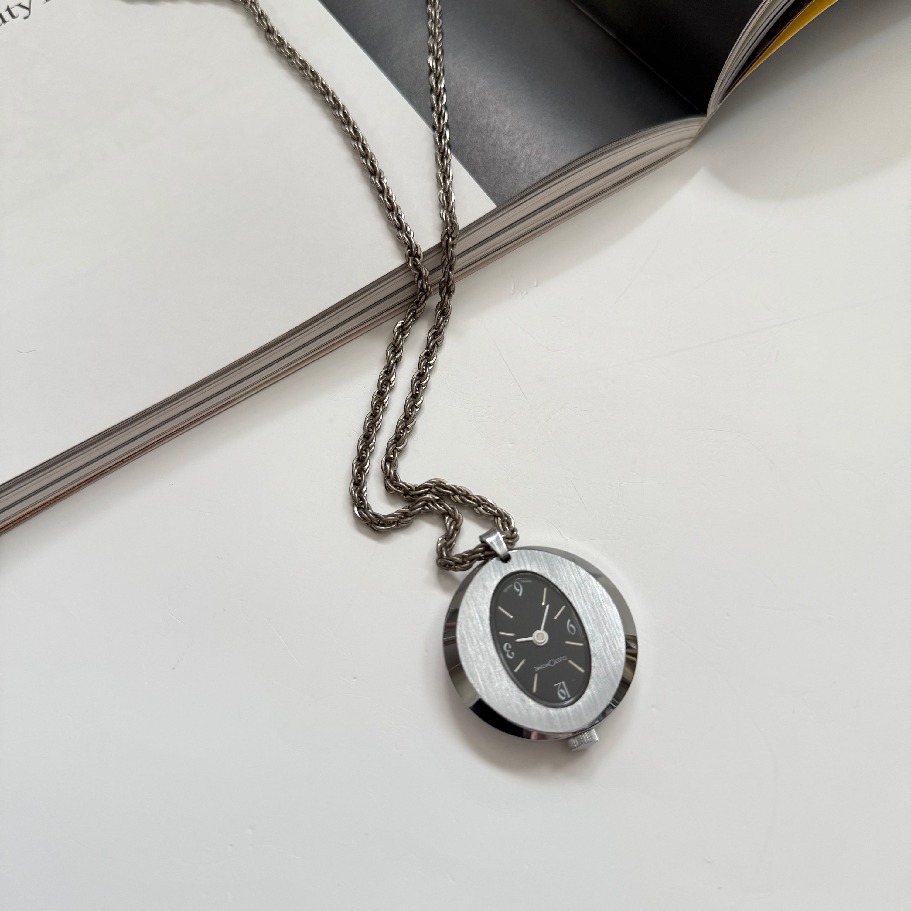 Vintage Silver Pocket Watch Pendant Necklace