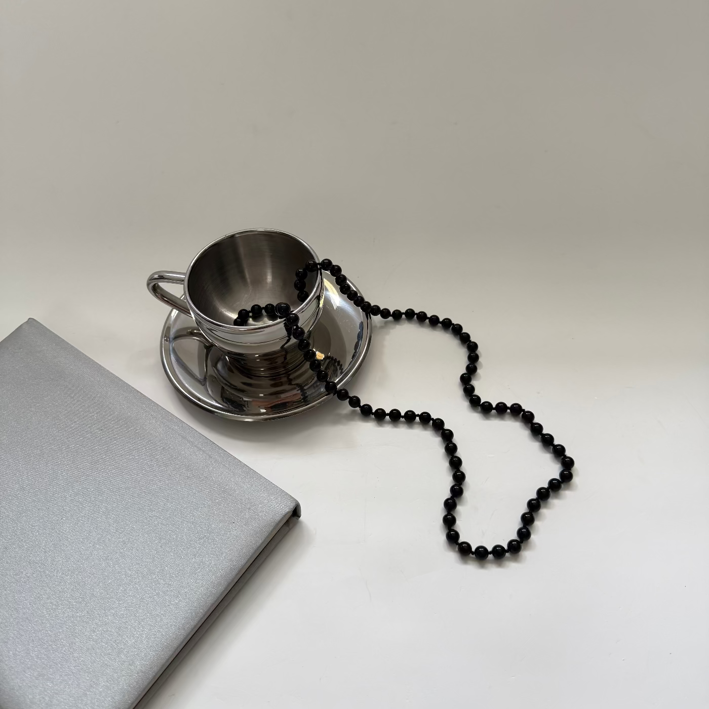 Vintage Hand Knotted Black Beaded Long Necklace