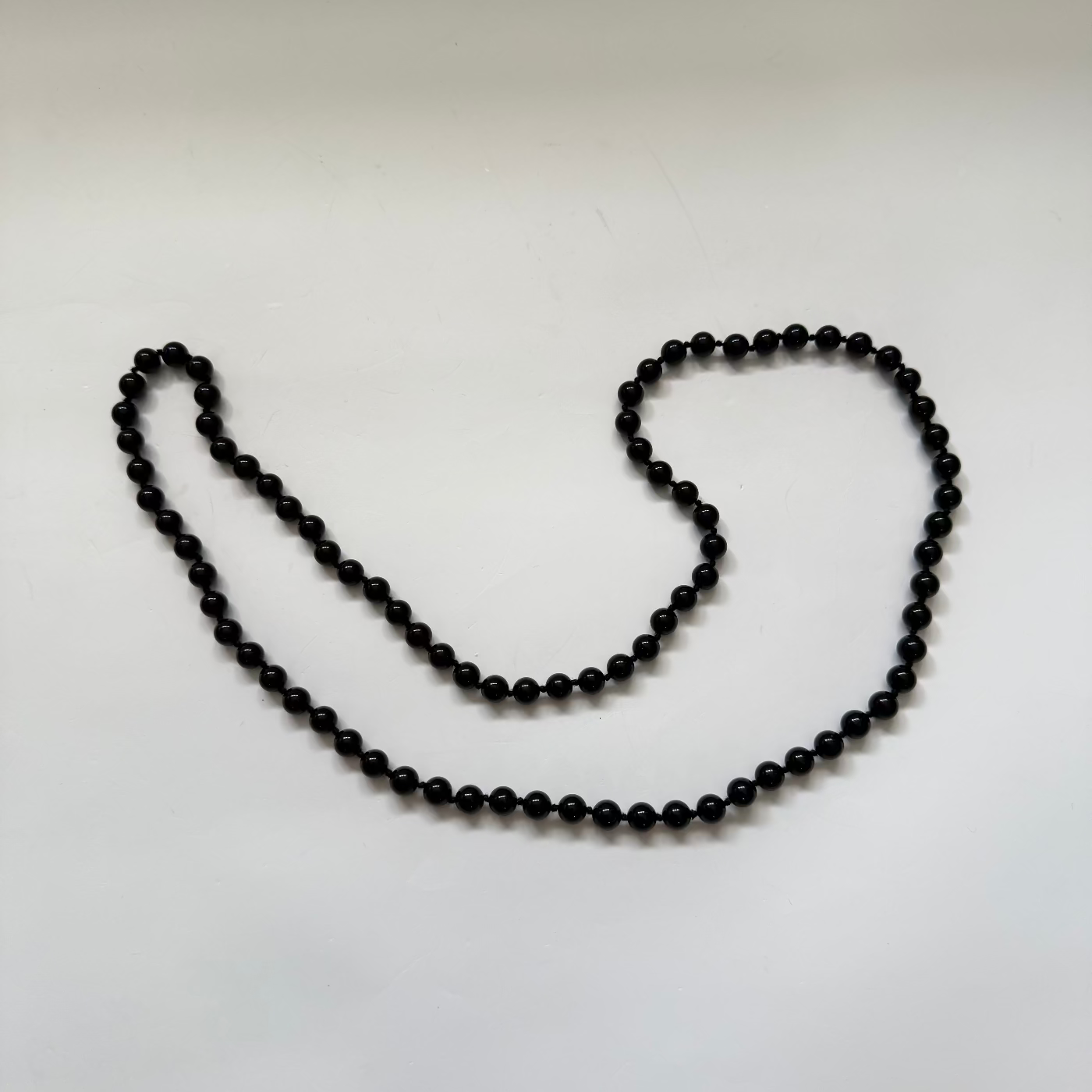 Vintage Hand Knotted Black Beaded Long Necklace