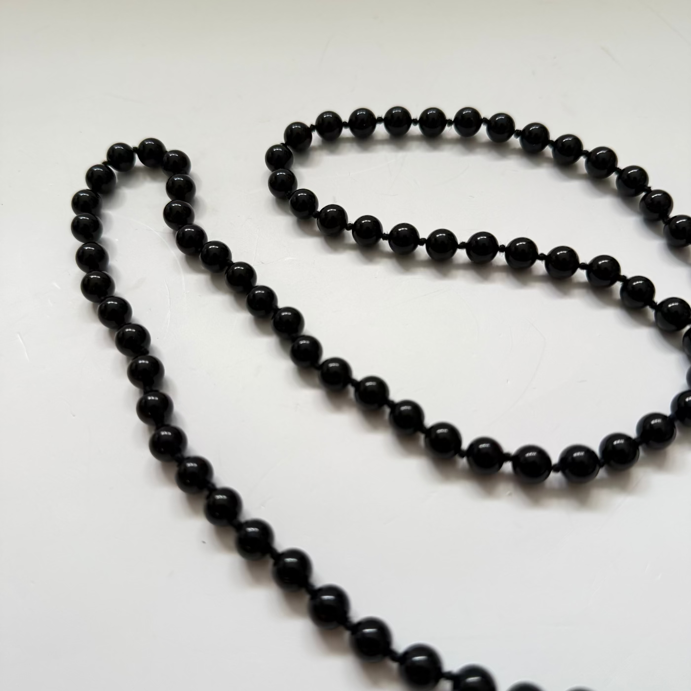 Vintage Hand Knotted Black Beaded Long Necklace