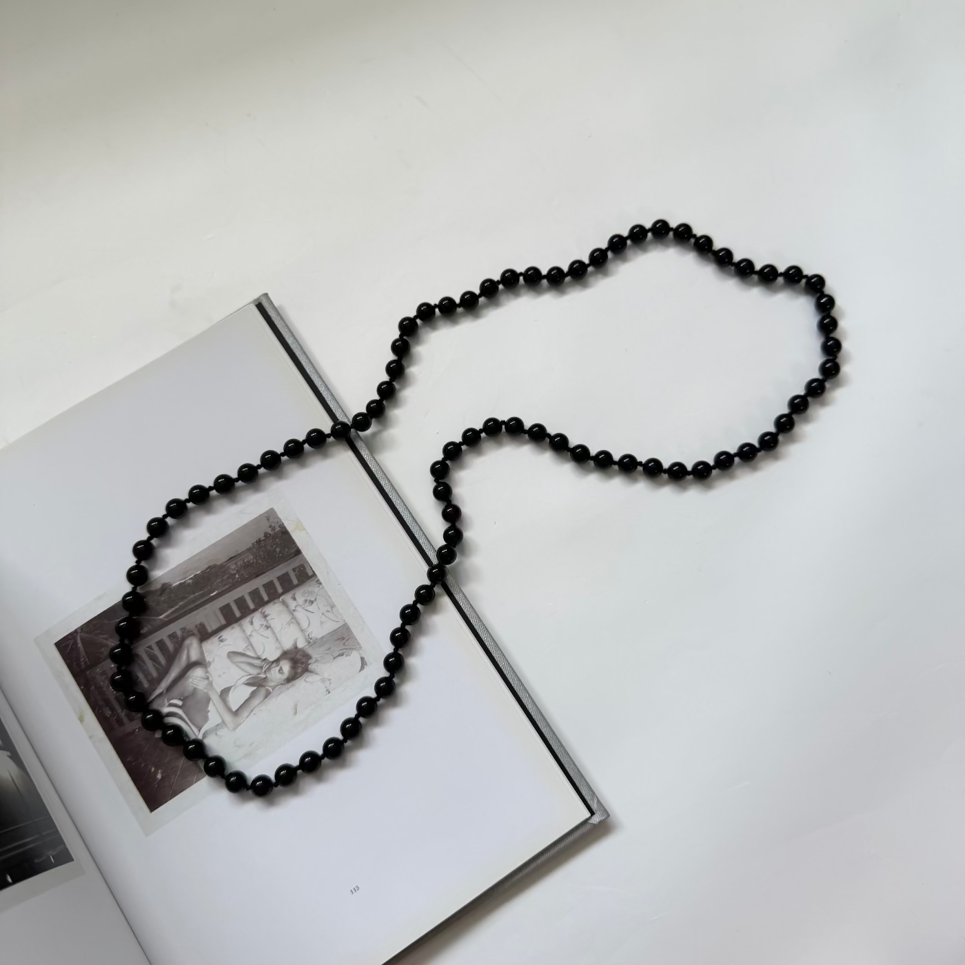 Vintage Hand Knotted Black Beaded Long Necklace