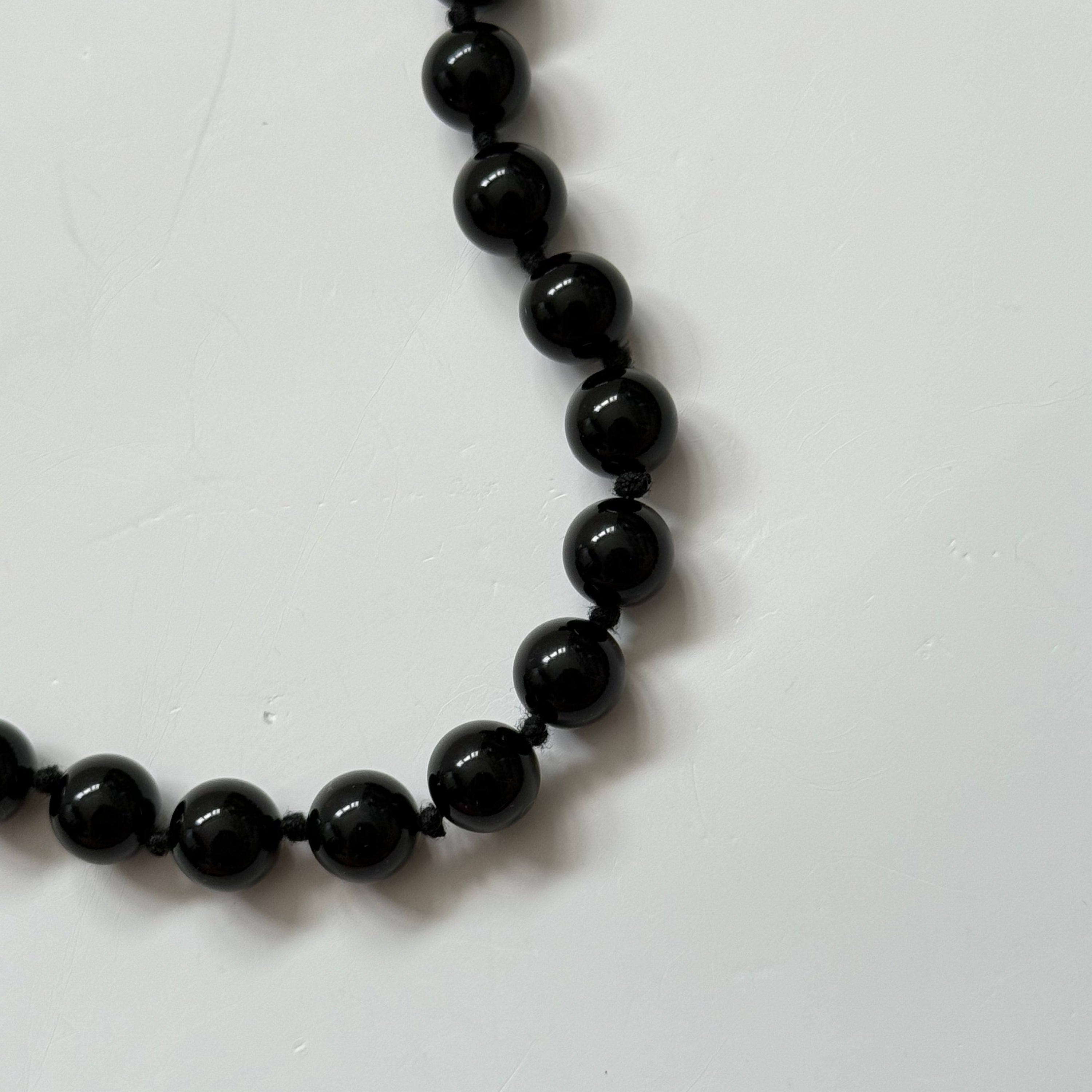 Vintage Hand Knotted Black Beaded Long Necklace