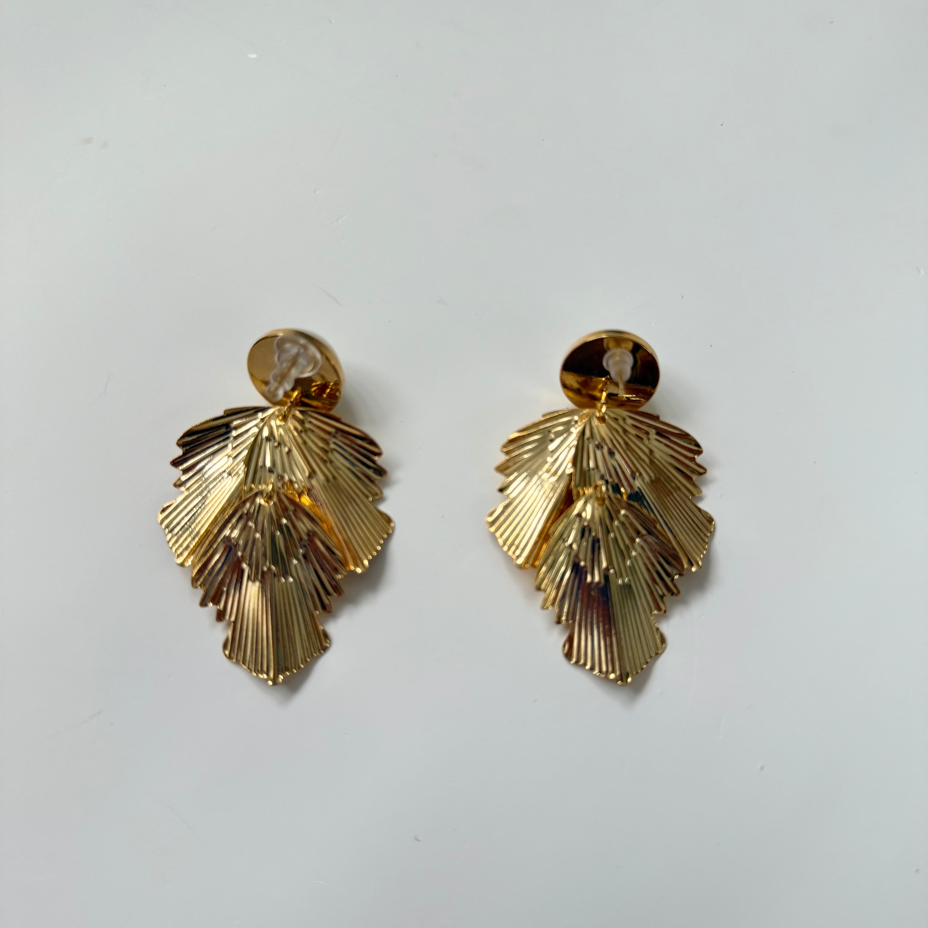 Faux Pearl Gold Chunky Leaf Earrings