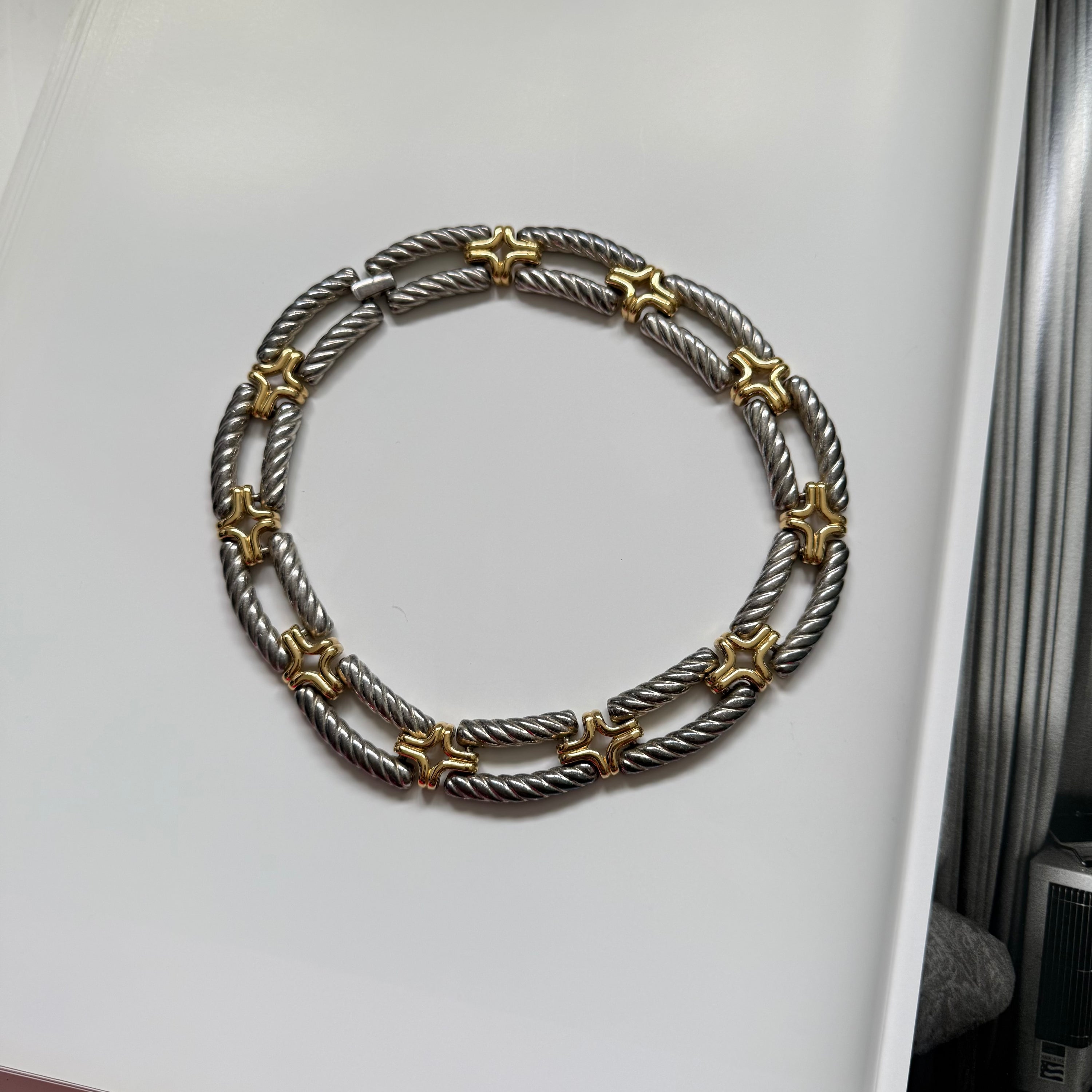 1980s Statement Silver and Gold Link Choker Necklace