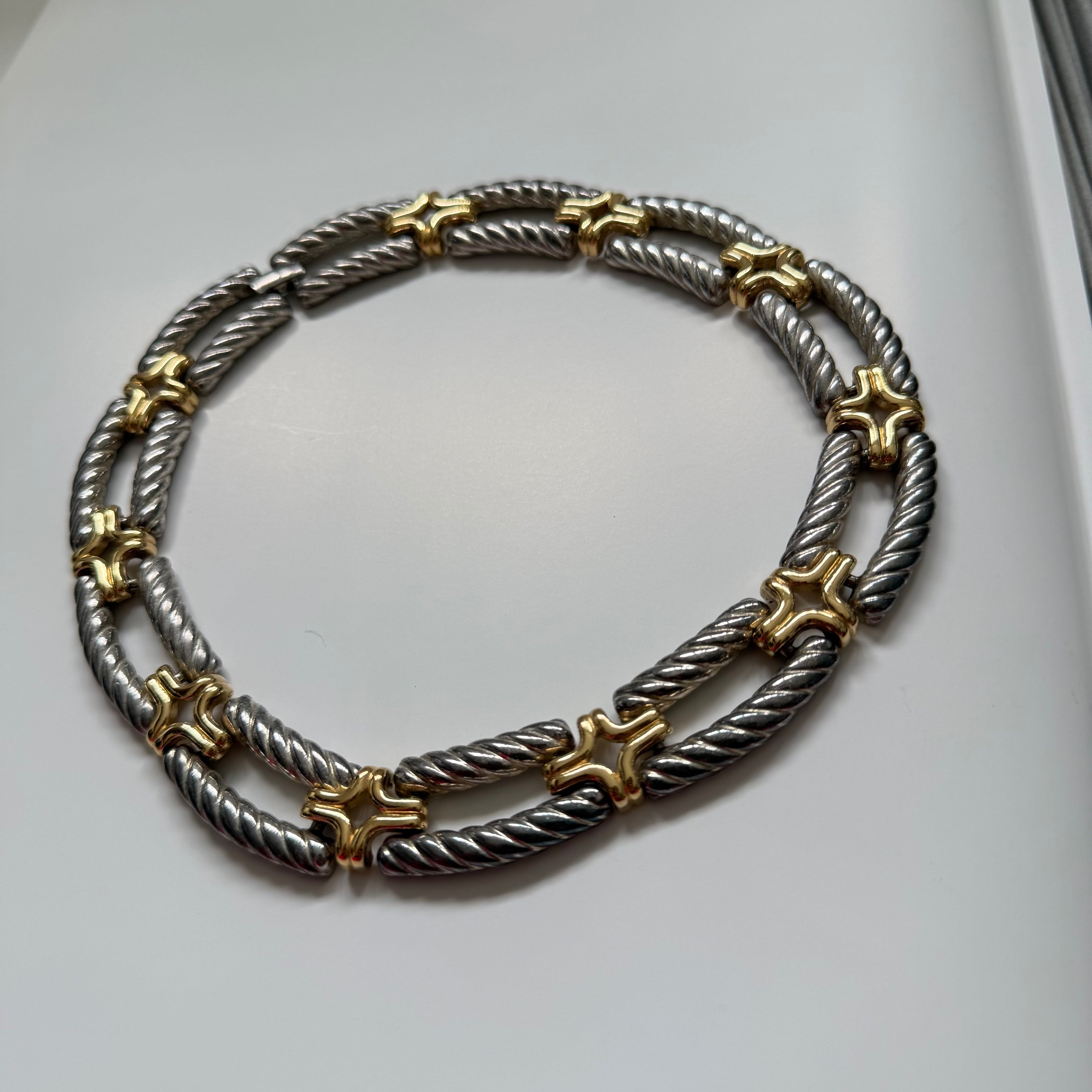 1980s Statement Silver and Gold Link Choker Necklace