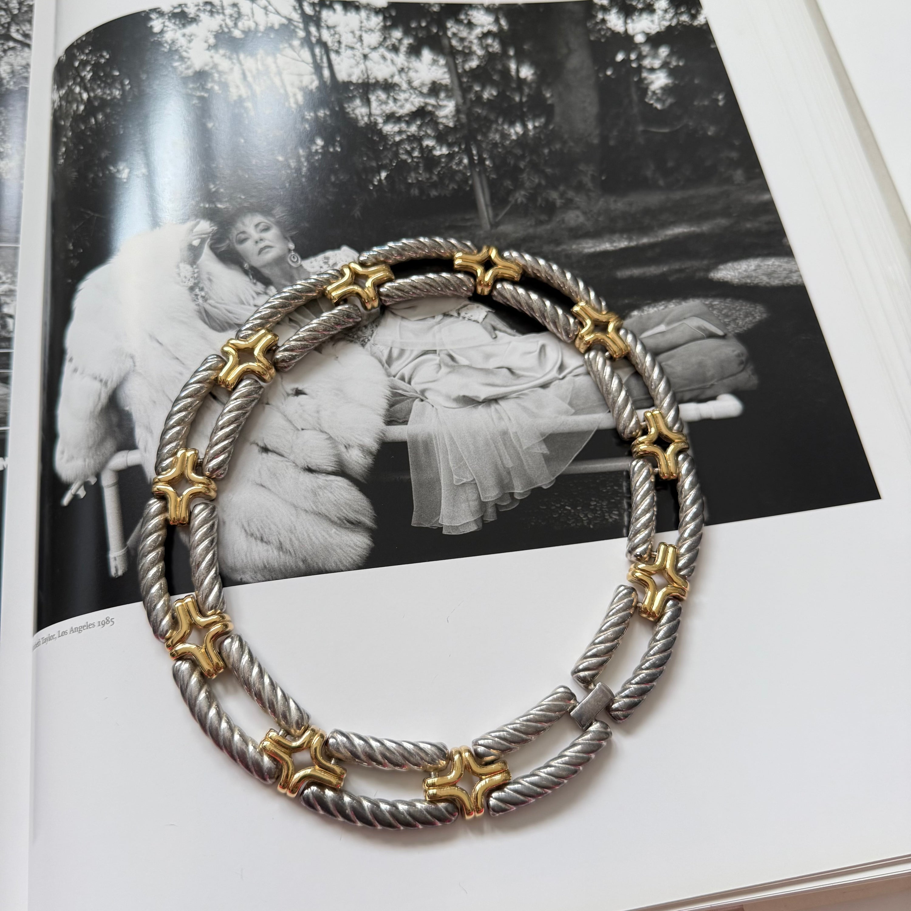 1980s Statement Silver and Gold Link Choker Necklace