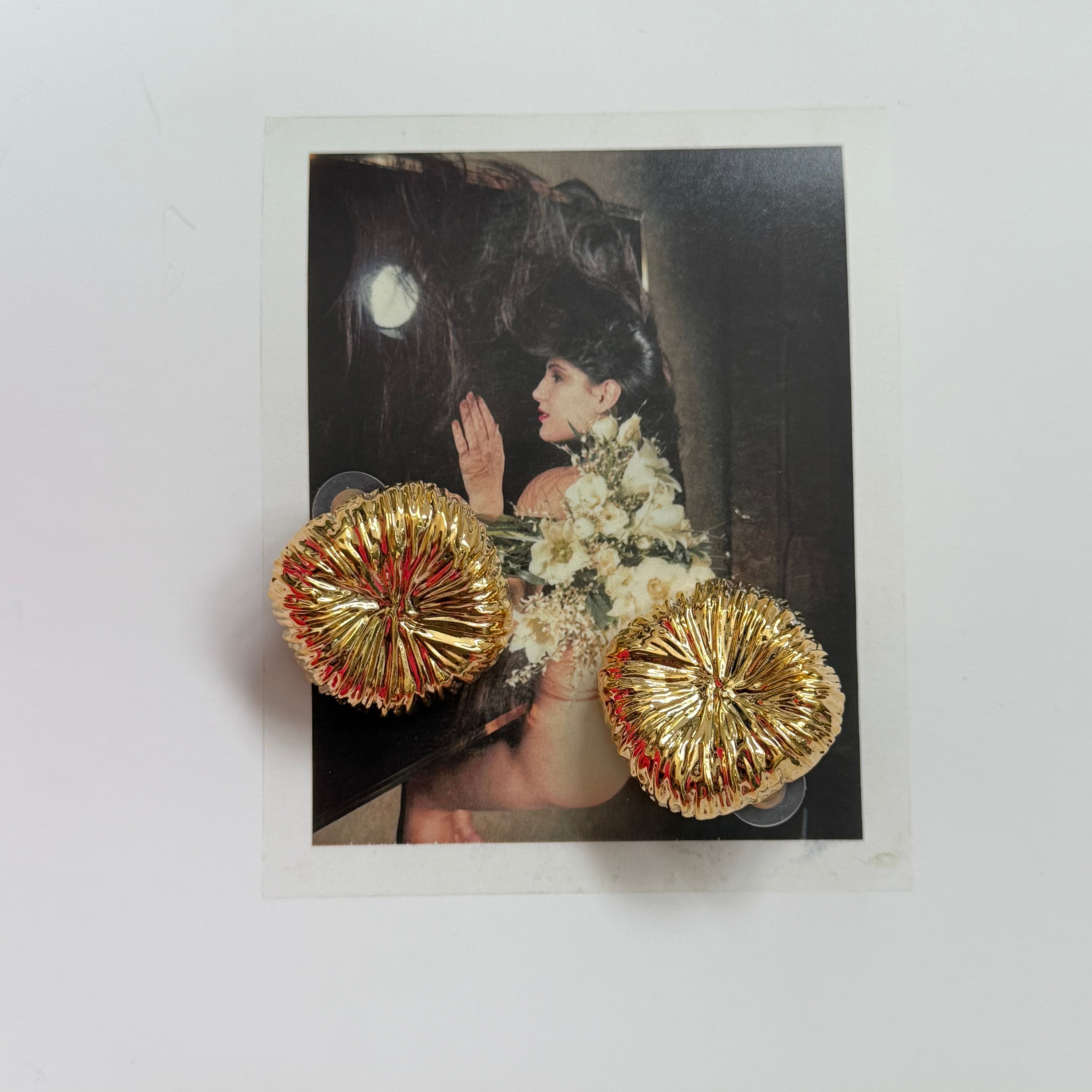 Gold Tone Etched Large Square Sunburst Earrings