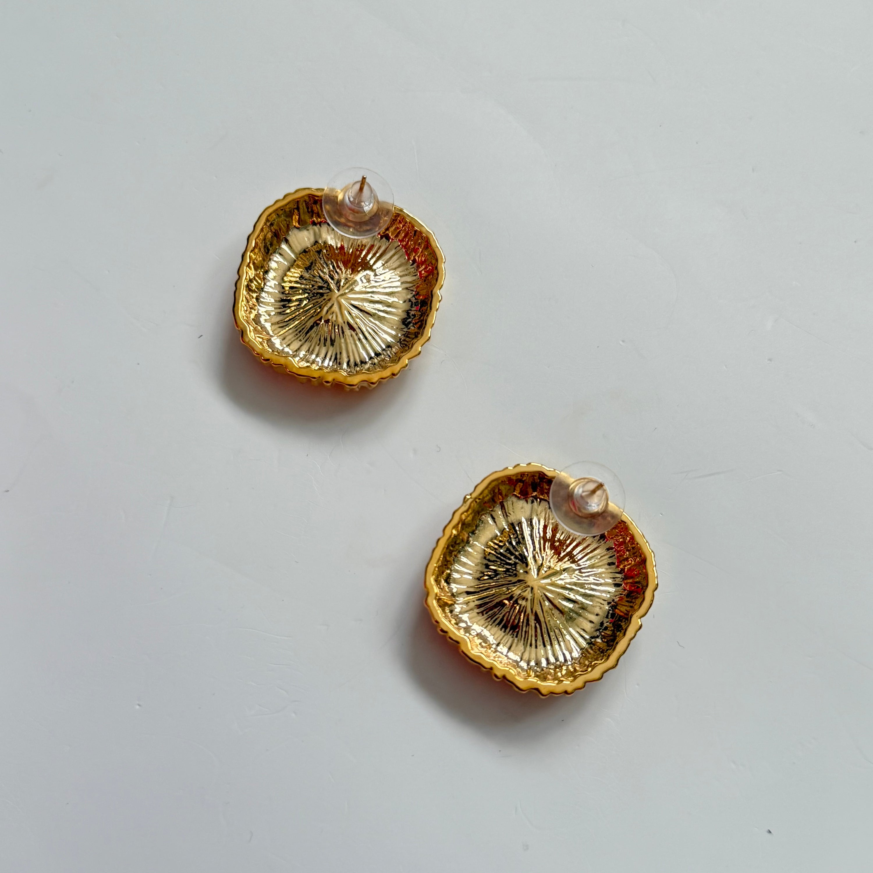 Gold Tone Etched Large Square Sunburst Earrings