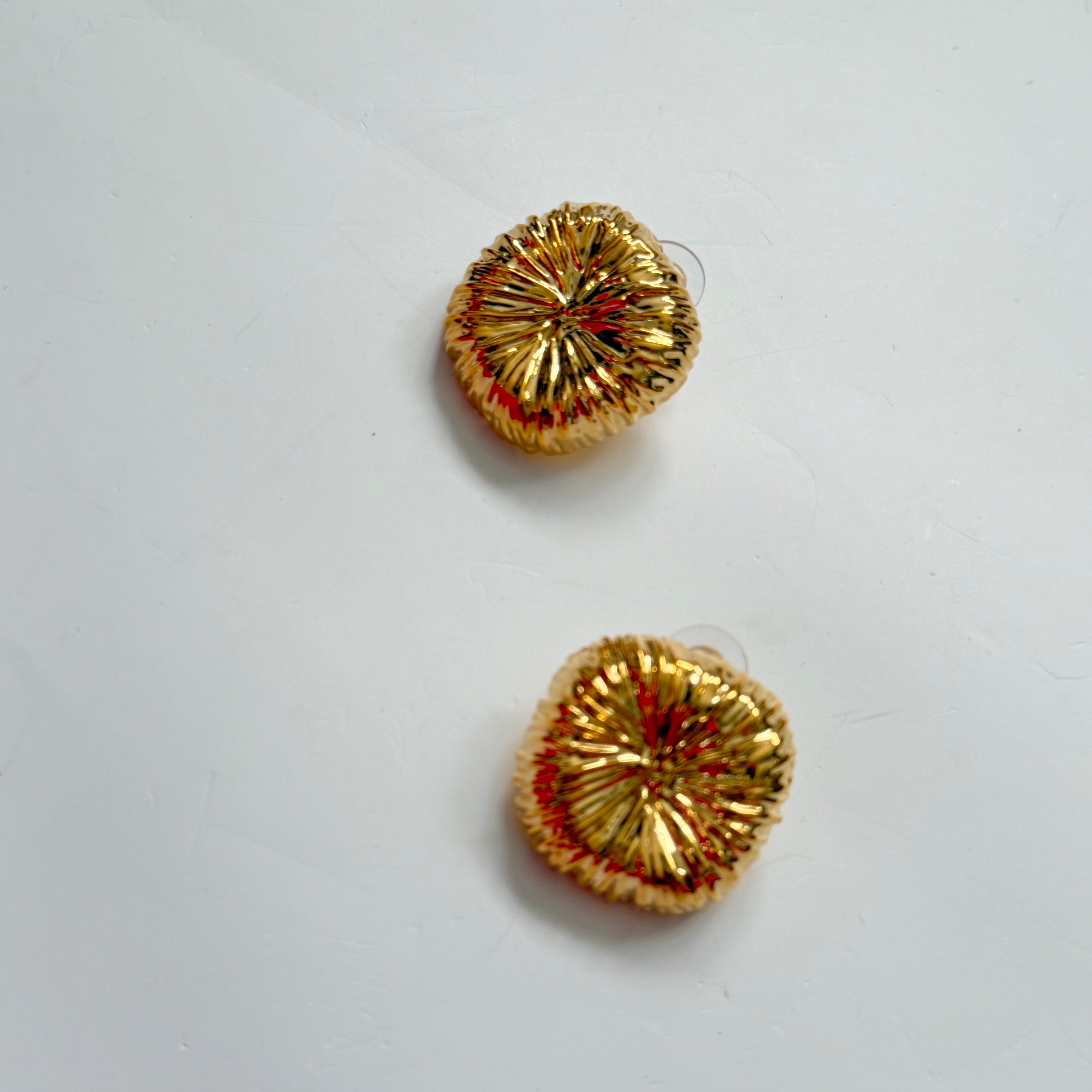 Gold Tone Etched Large Square Sunburst Earrings