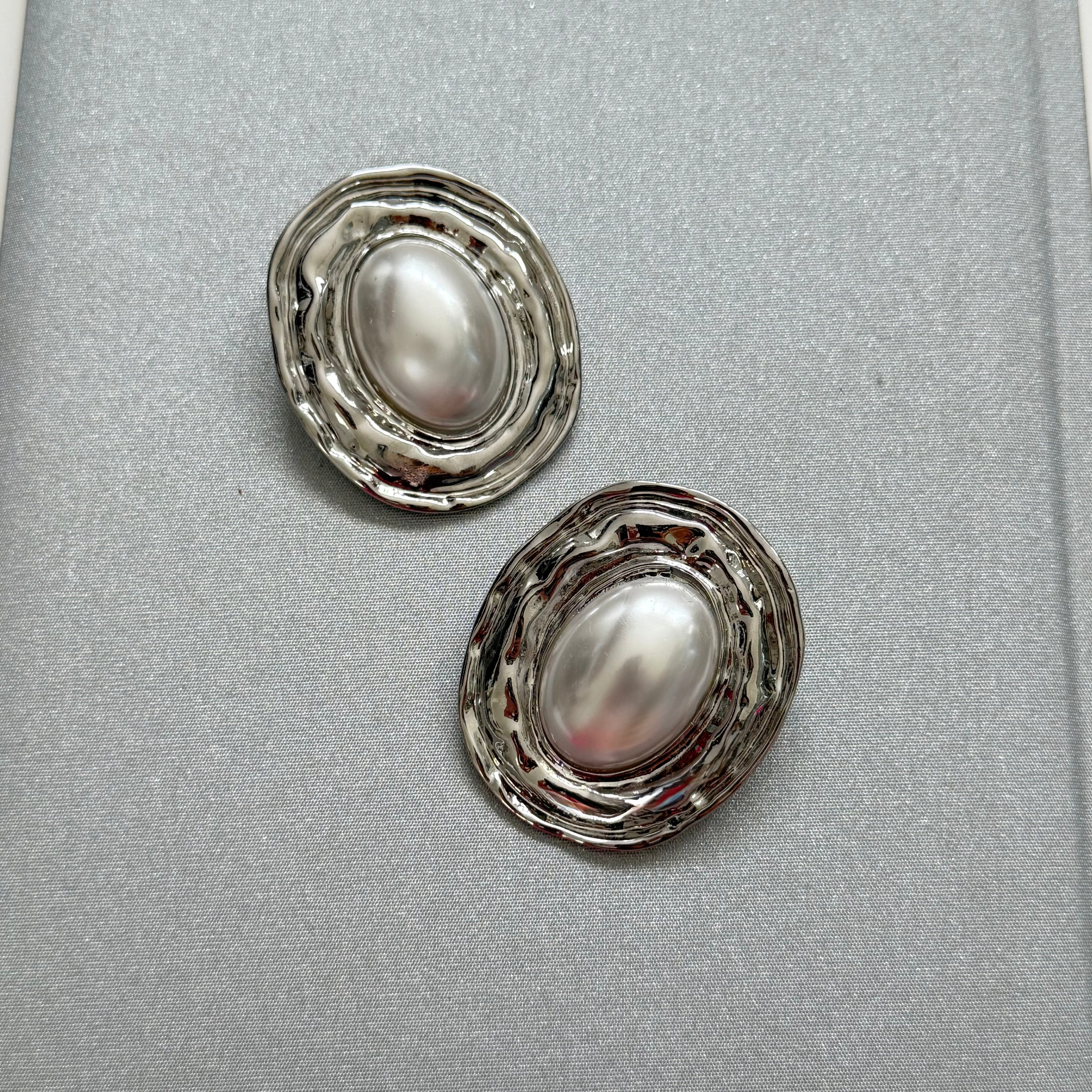 Silver Abstract Chunky Oval Statement Earrings