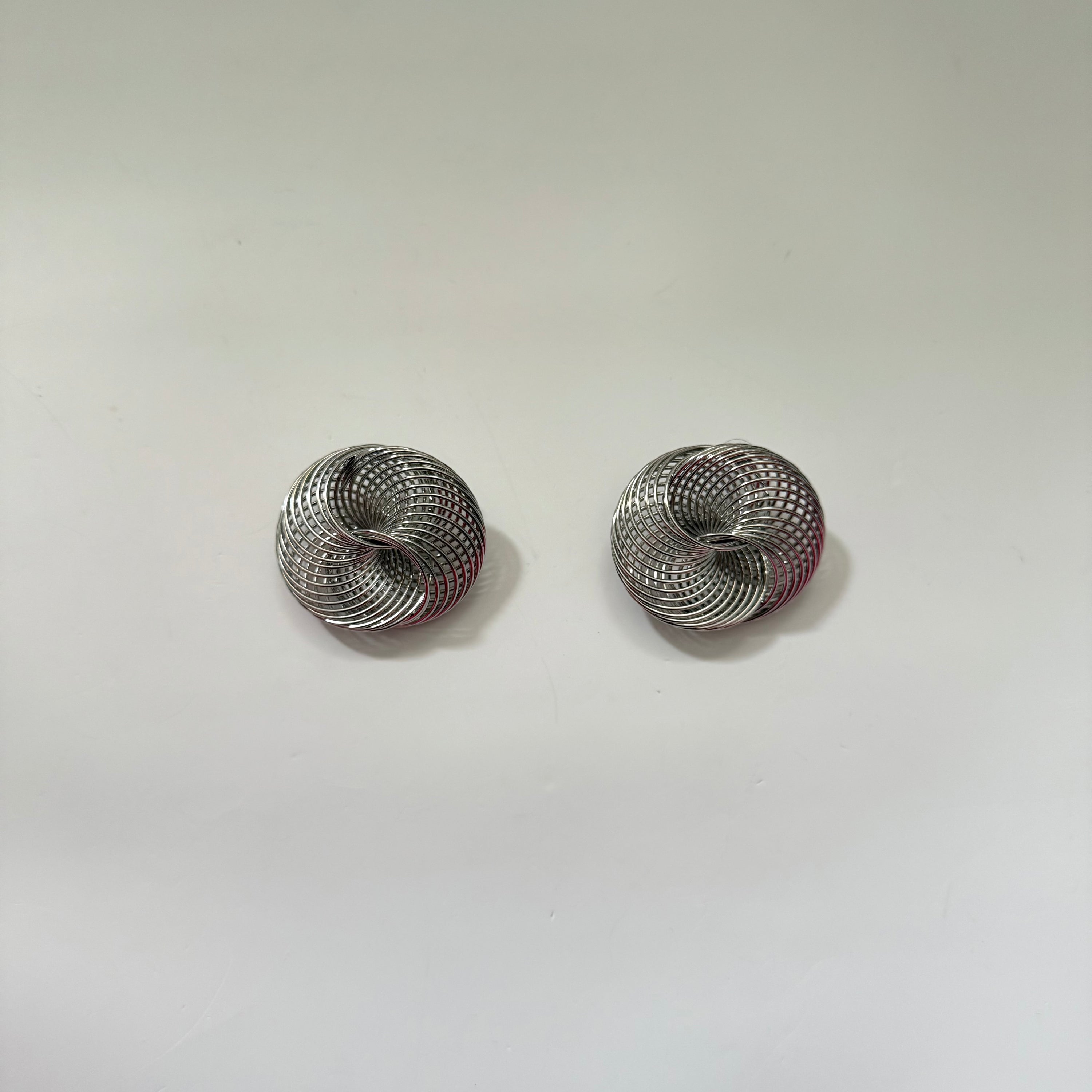 Silver Chunky Spiral Statement Abstract Earrings.