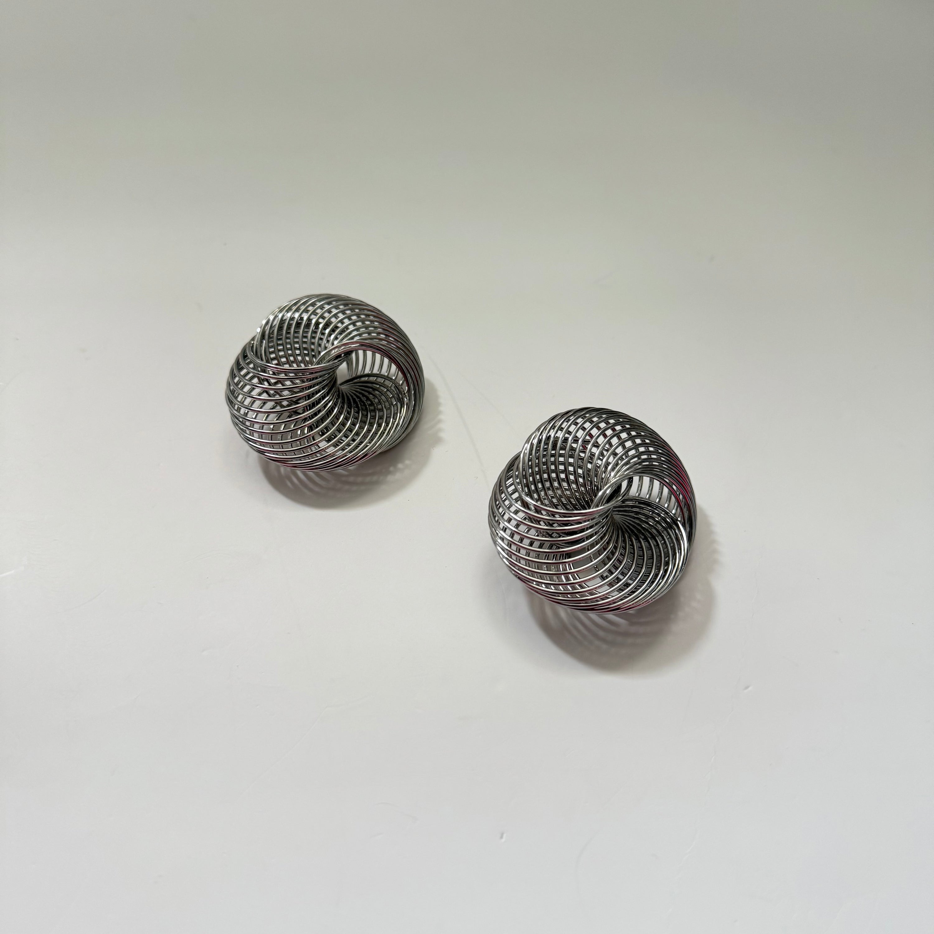 Silver Chunky Spiral Statement Abstract Earrings.