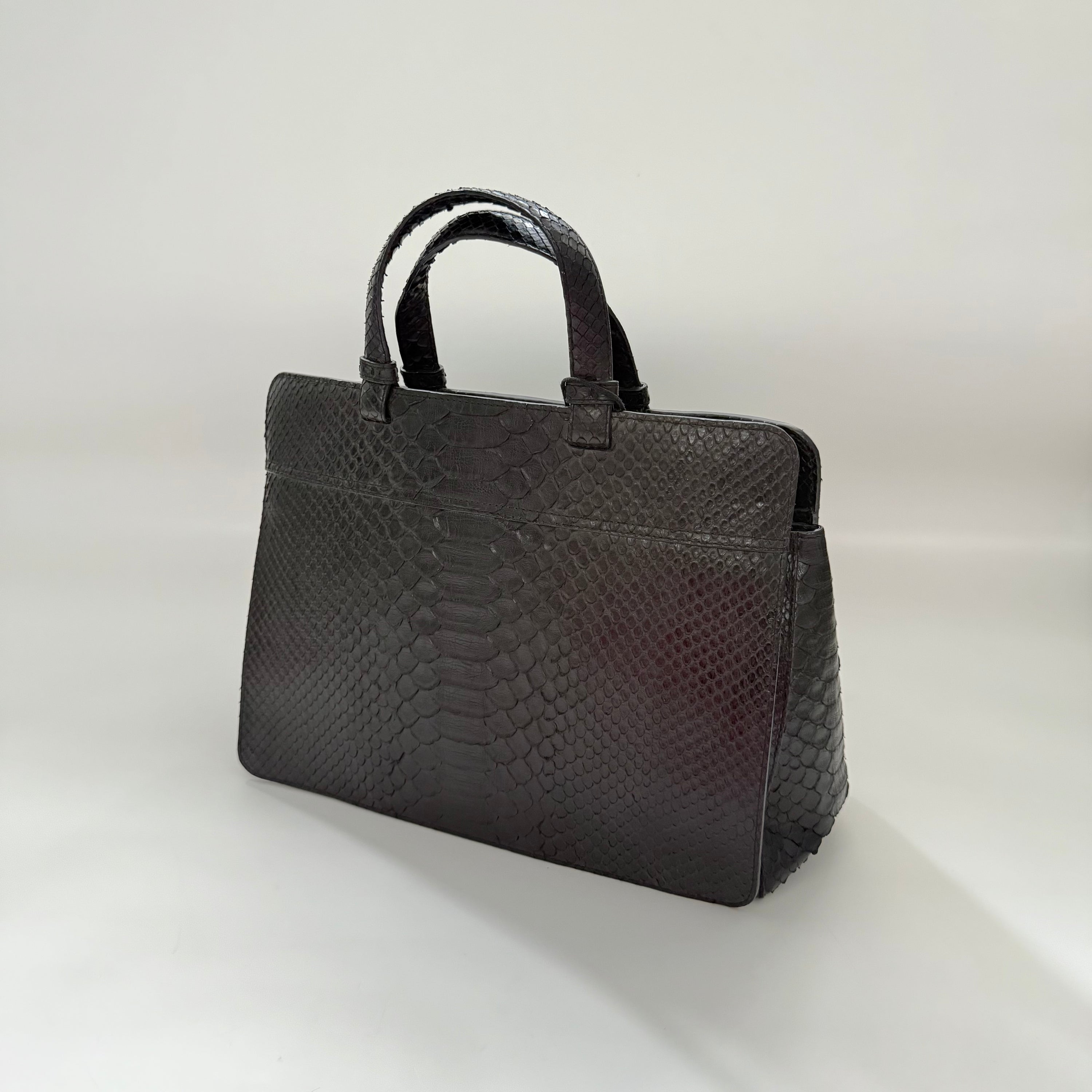 Vintage Black Python Work Top Handle Doctor Bag by Ling Wu
